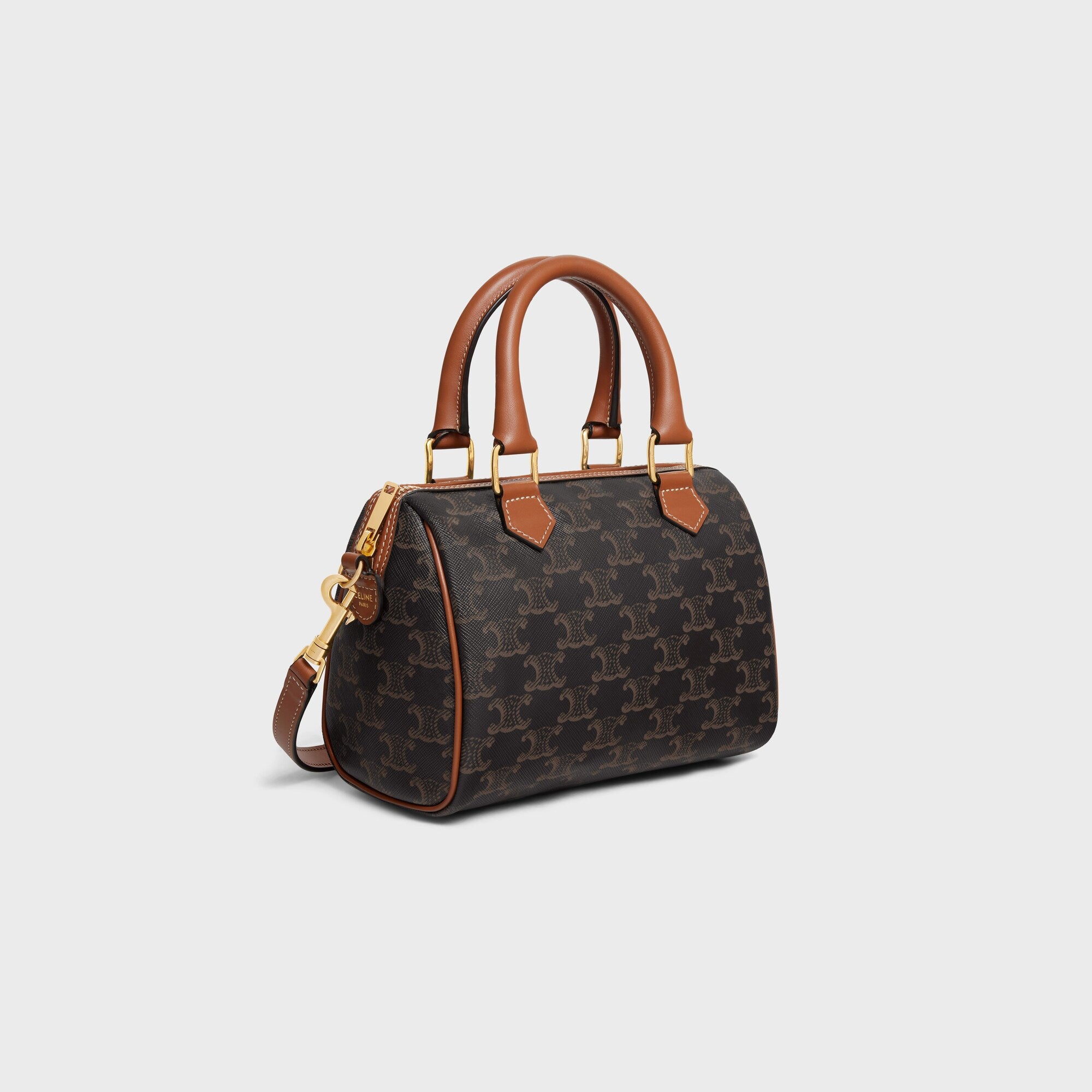 Celine Small Boston Bag In Triomphe Canvas And Calfskin, Side