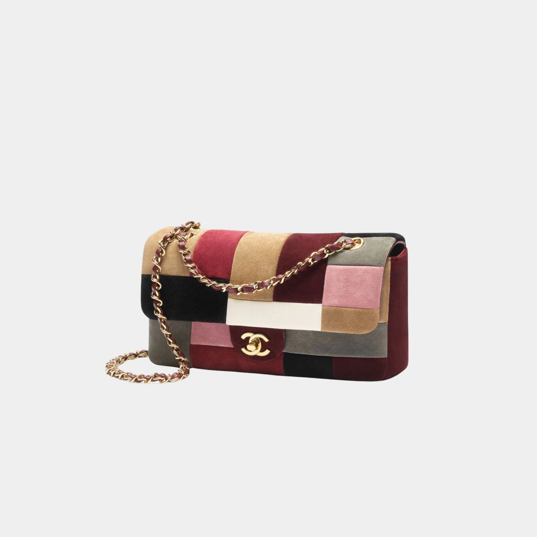 Flap Bag Suede Calfskin Patchwork & Gold-Tone Metal