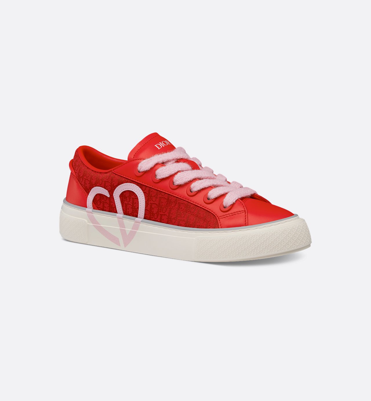 B33 Sneaker Red Smooth Calfskin And Red Dior Oblique Jacquard Sands