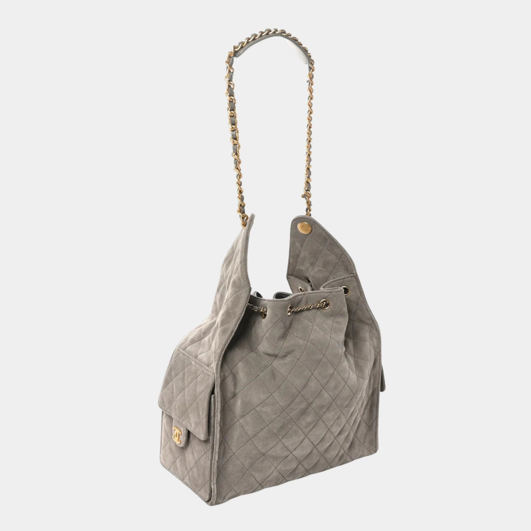 Chanel 25 Medium Handbag Suede & Gold Tone Metal