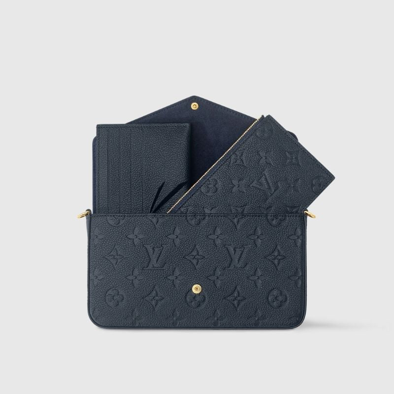 Louis Vuitton Félicie Pochette Handbag Monogram Empreinte Navy Inside View