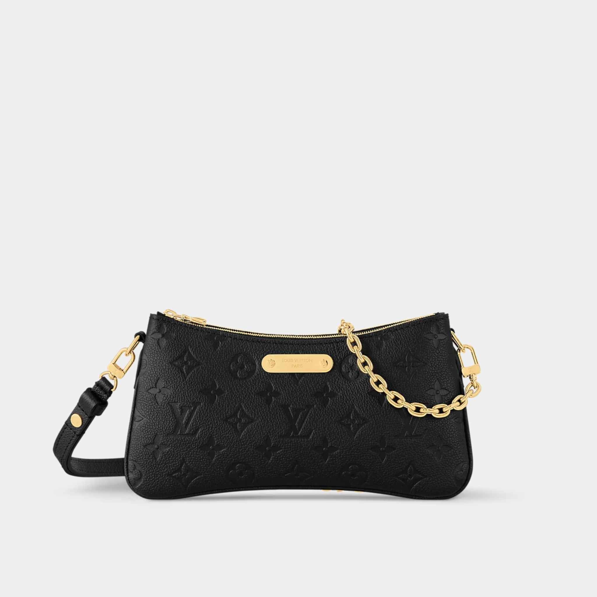 Louis Vuitton Liv Pochette Handbag Monogram Empreinte leather Black Front View