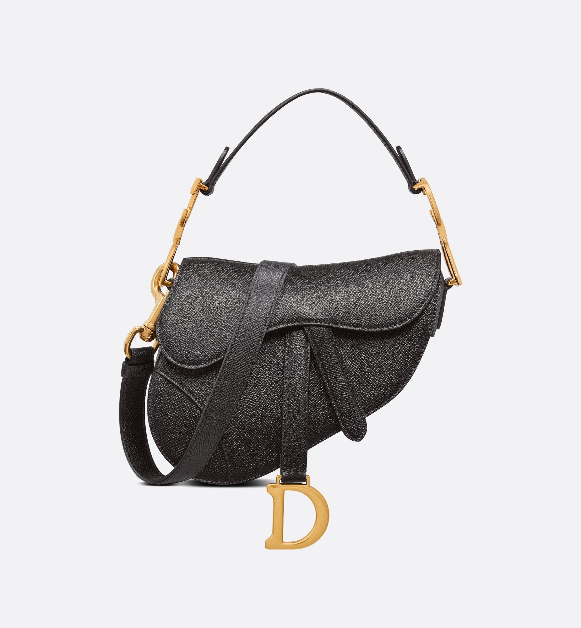 Mini Saddle Bag With Strap Black Grained Calfskin Sands