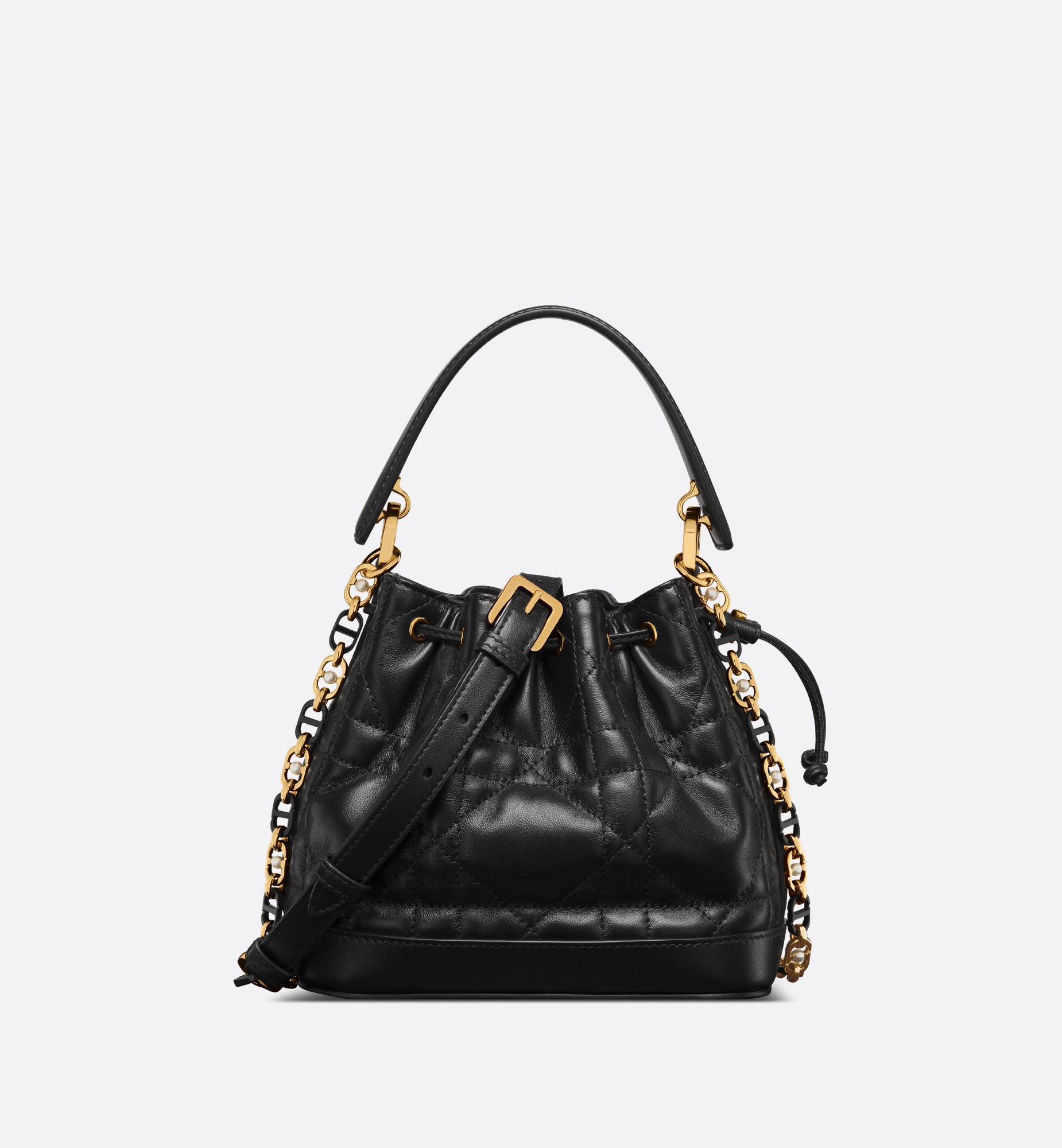 Small Dior Jolie Bucket Bag Black Macrocannage Lambskin And Calfskin Sands