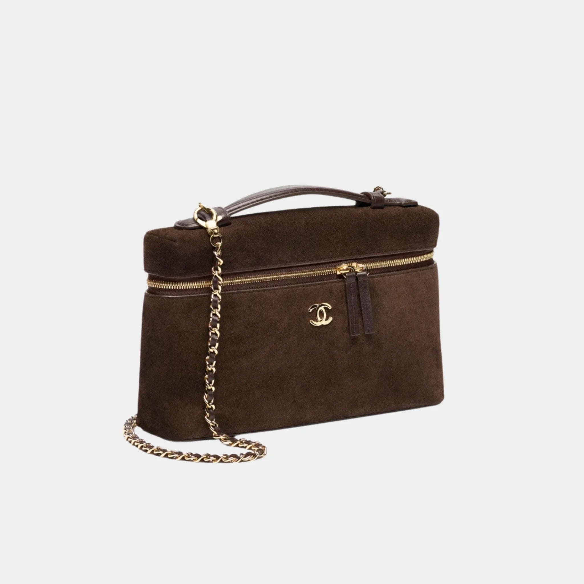 Large Vanity with chain in Dark Brown Suede Calfskin