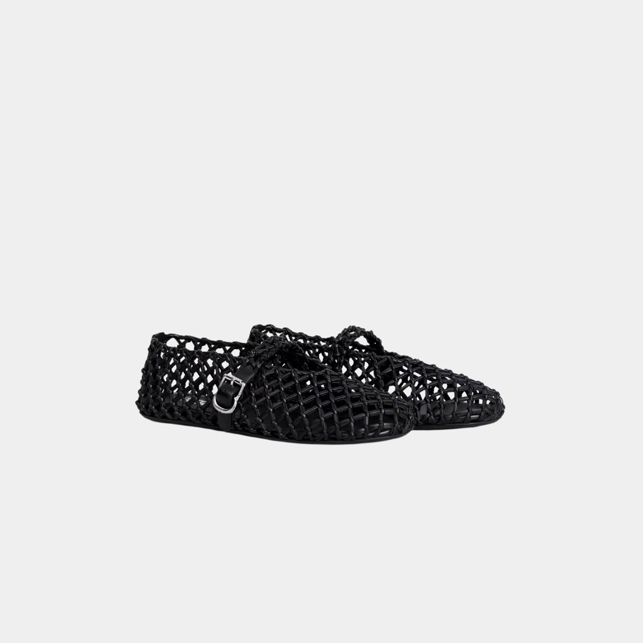 Alaia Ballet Flats In Braided Lambskin, Black, Front