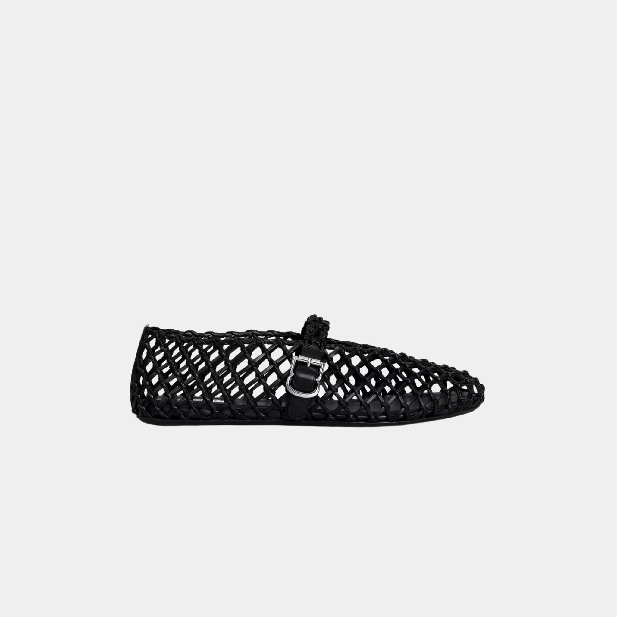Alaia Ballet Flats In Braided Lambskin, Black, Side