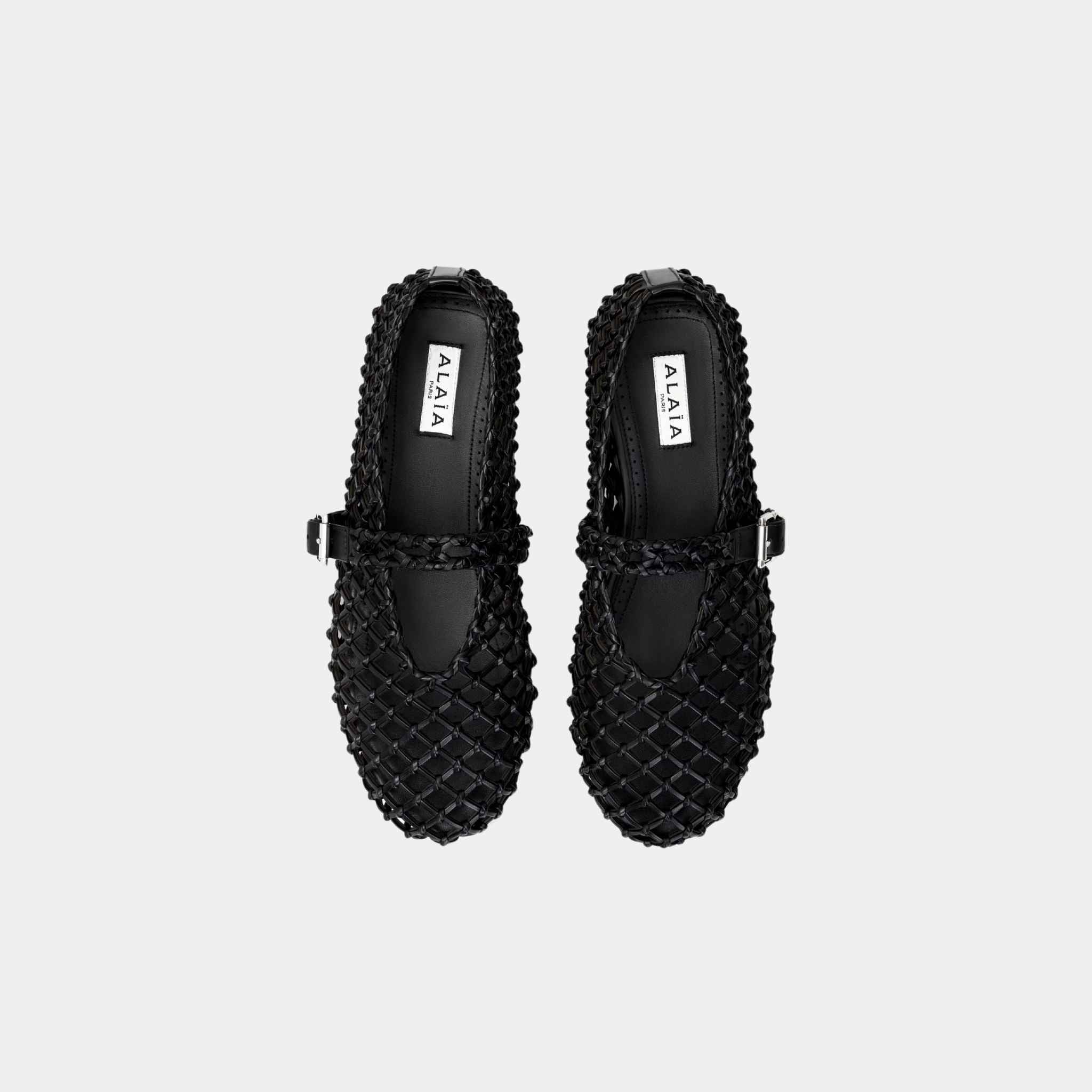 Alaia Ballet Flats In Braided Lambskin, Black, Top
