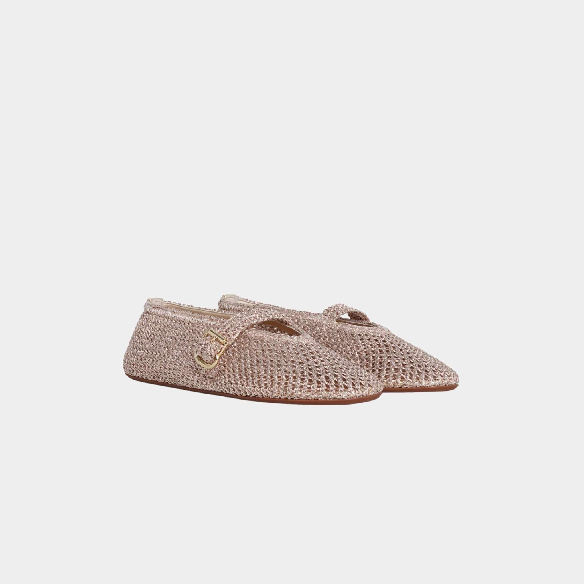 Alaia Ballet Flats In Knitted Lurex, Gold, Front