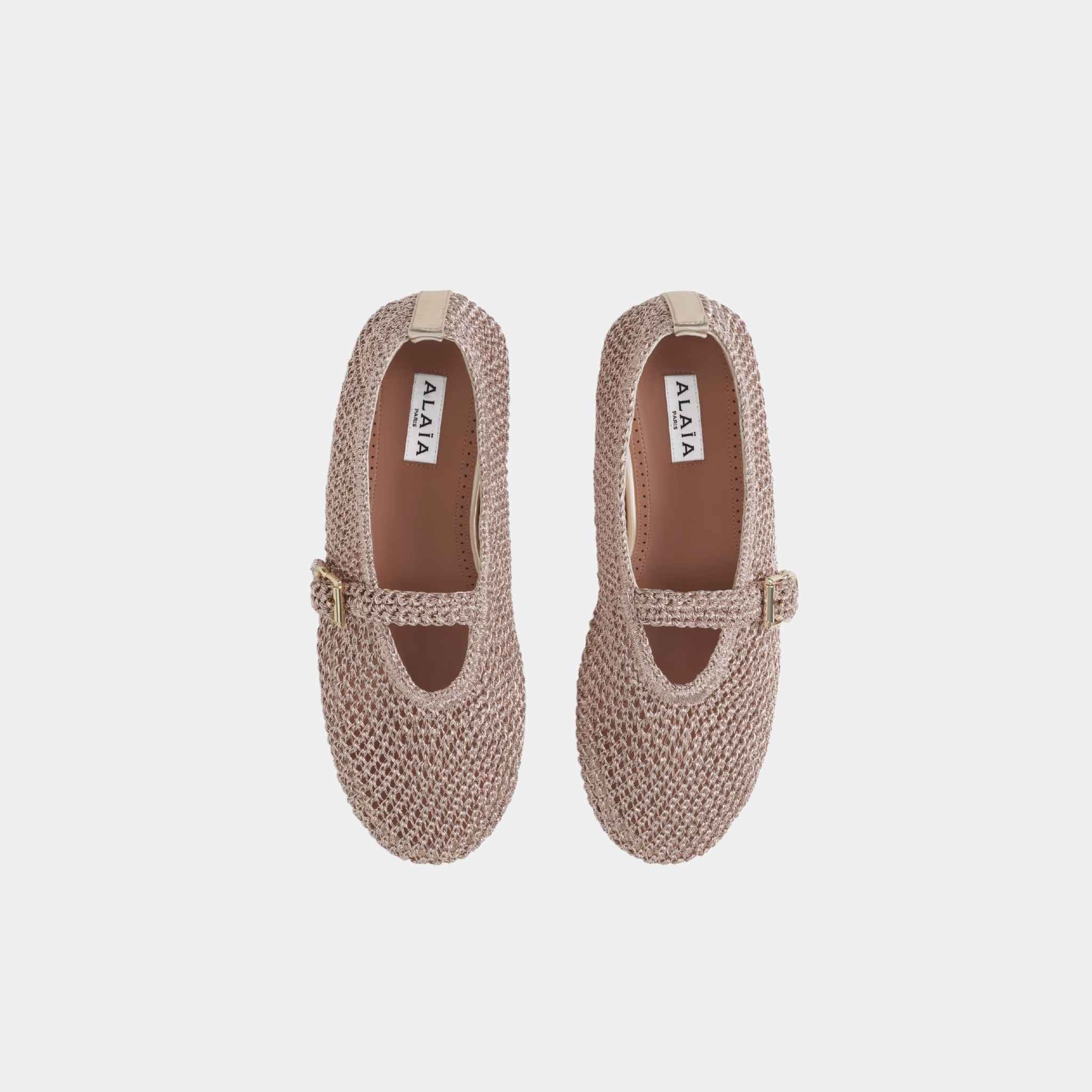 Alaia Ballet Flats In Knitted Lurex, Gold, Top