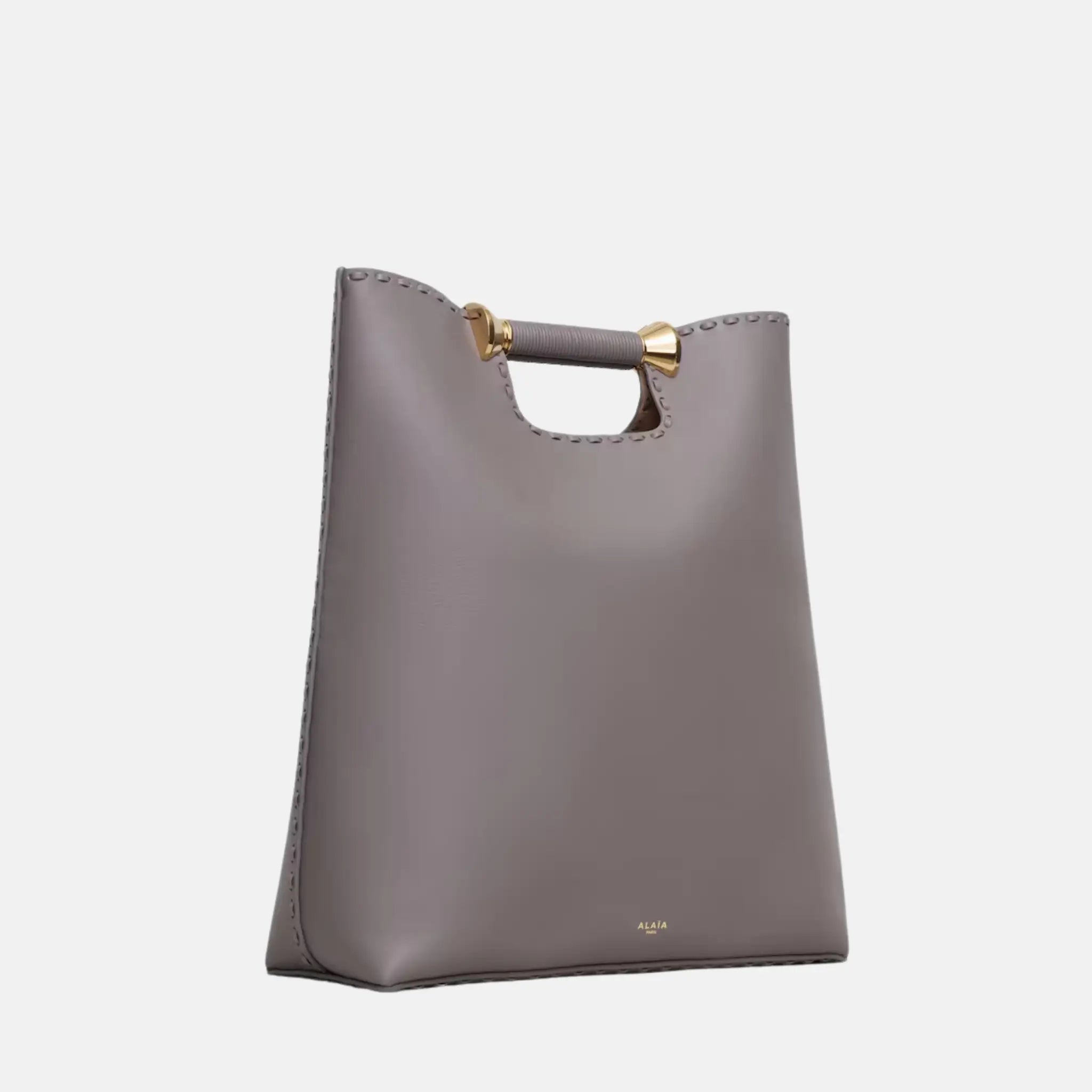 Alaia Bobine Tote Bag In Calfskin, Grey, Side
