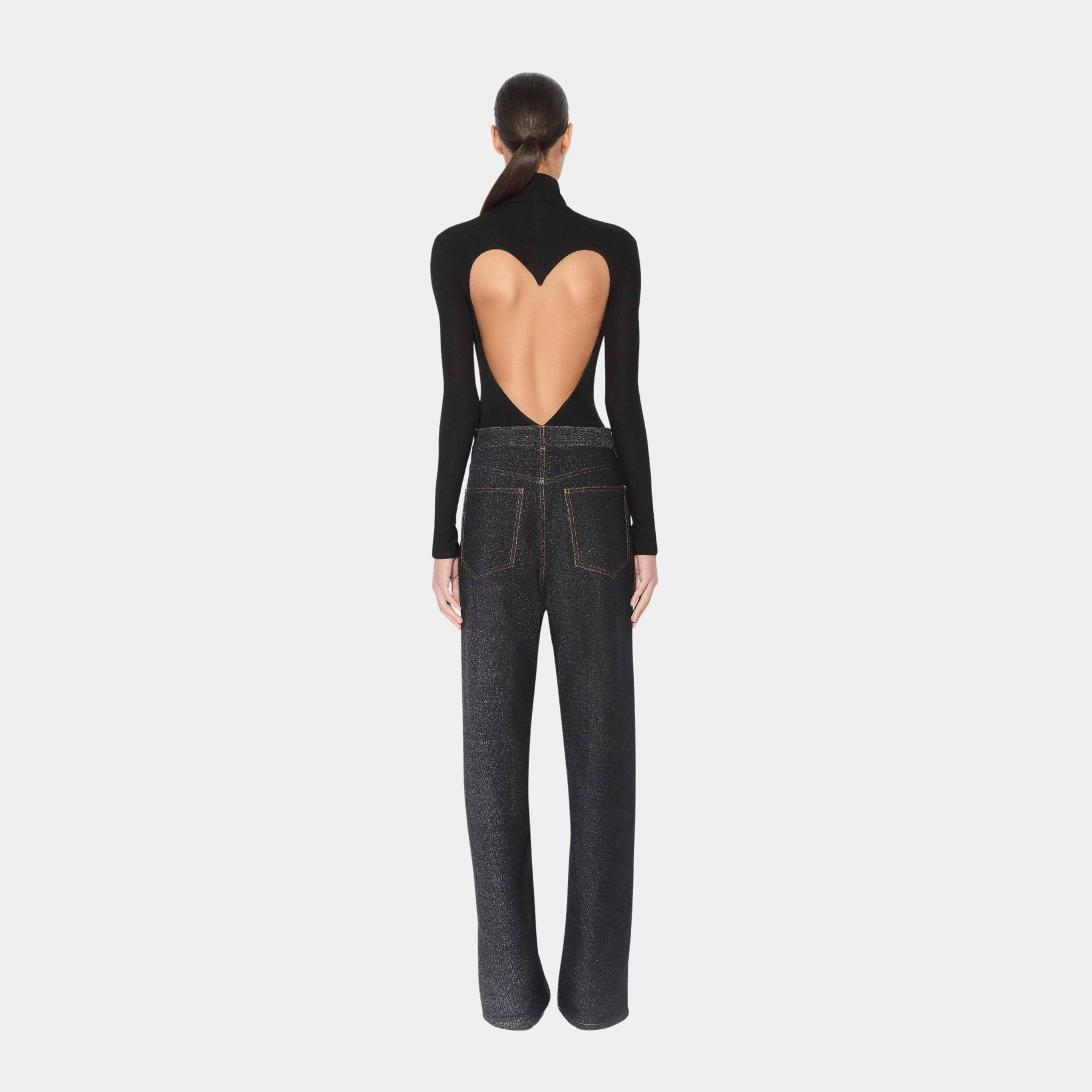 Alaia Body Heart in Fluid Jersey, Black, Model, Back