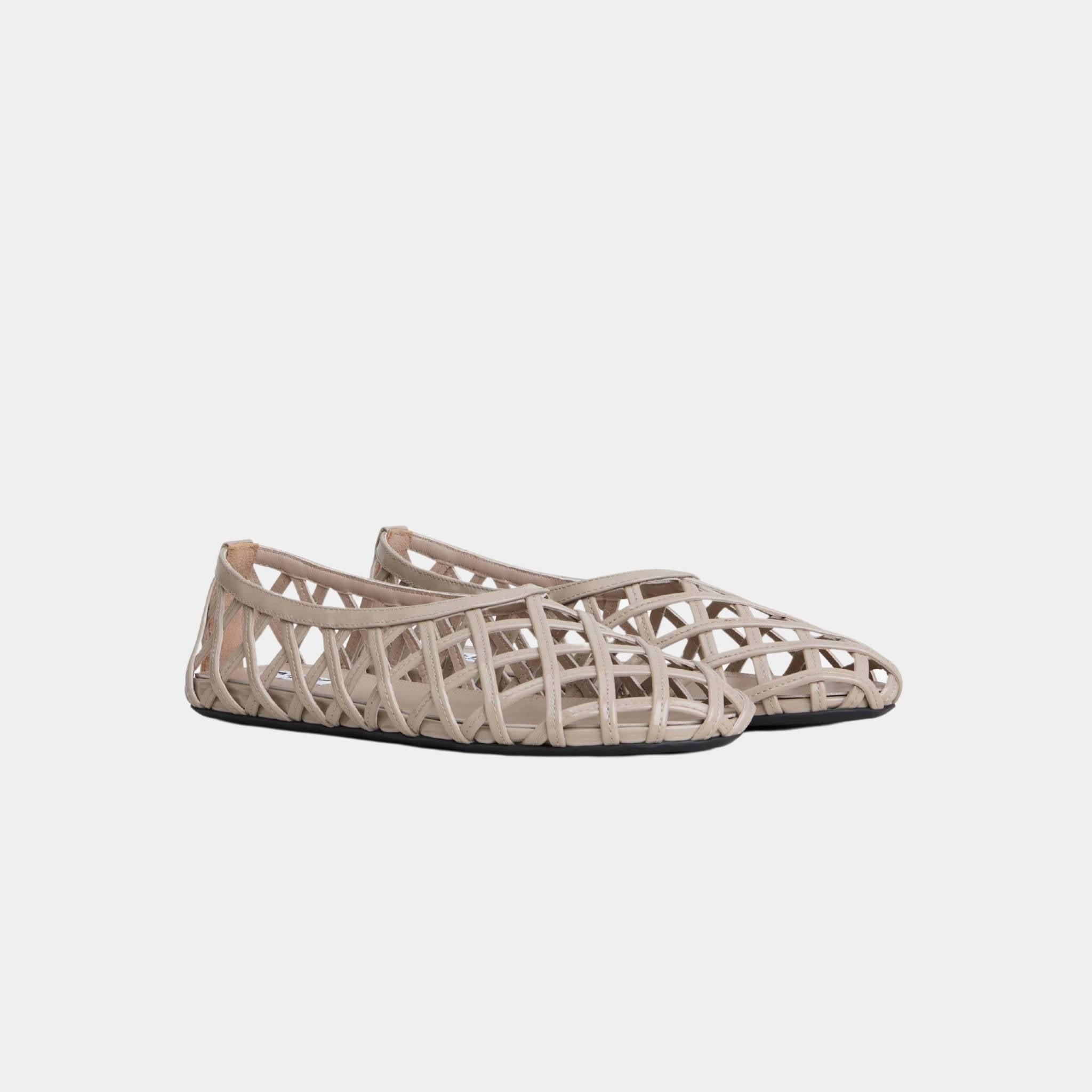 Alaia Cage Patent Leather Ballerinas, Grege, Front