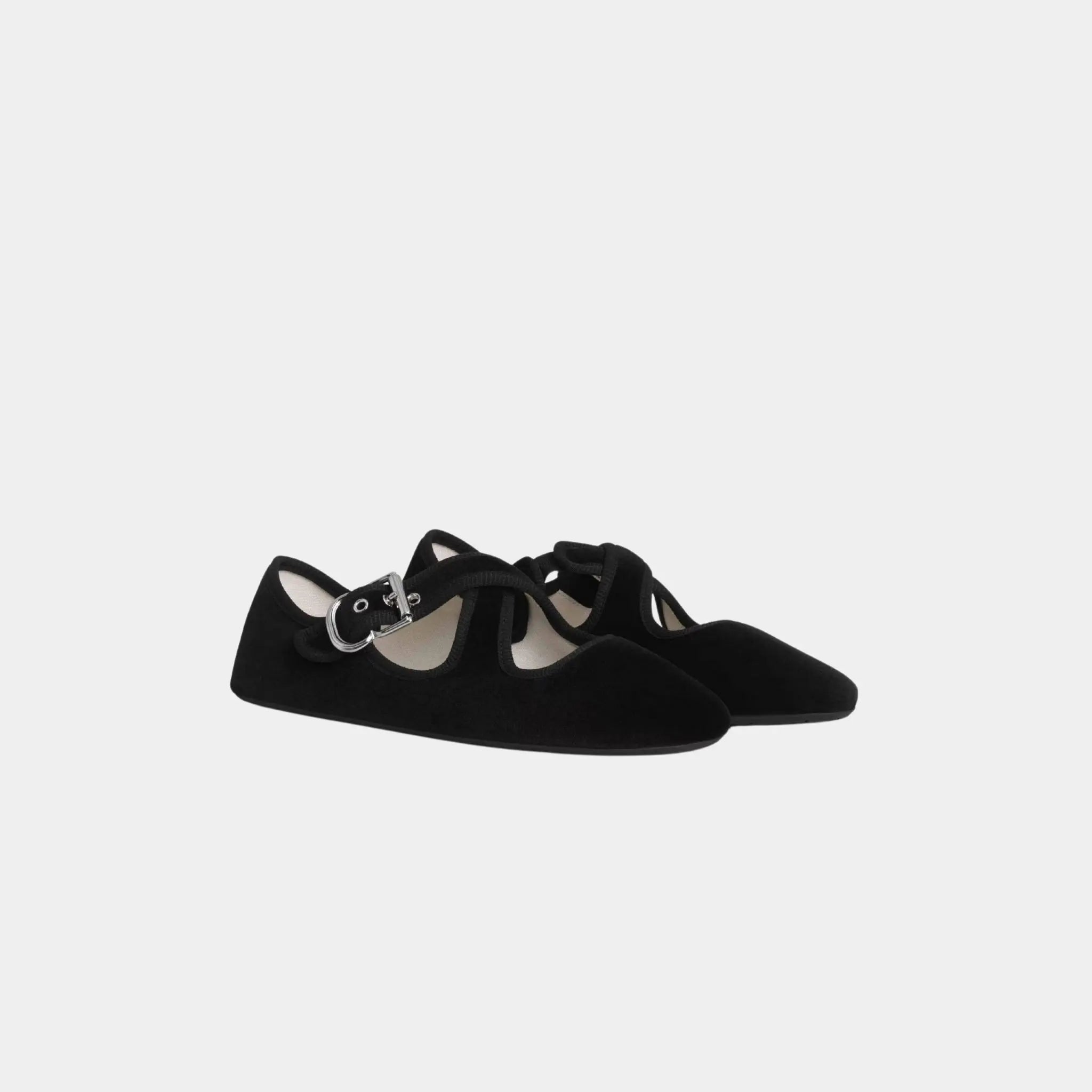 Alaia Criss Cross Ballet Flats in Velvet, Black, Front