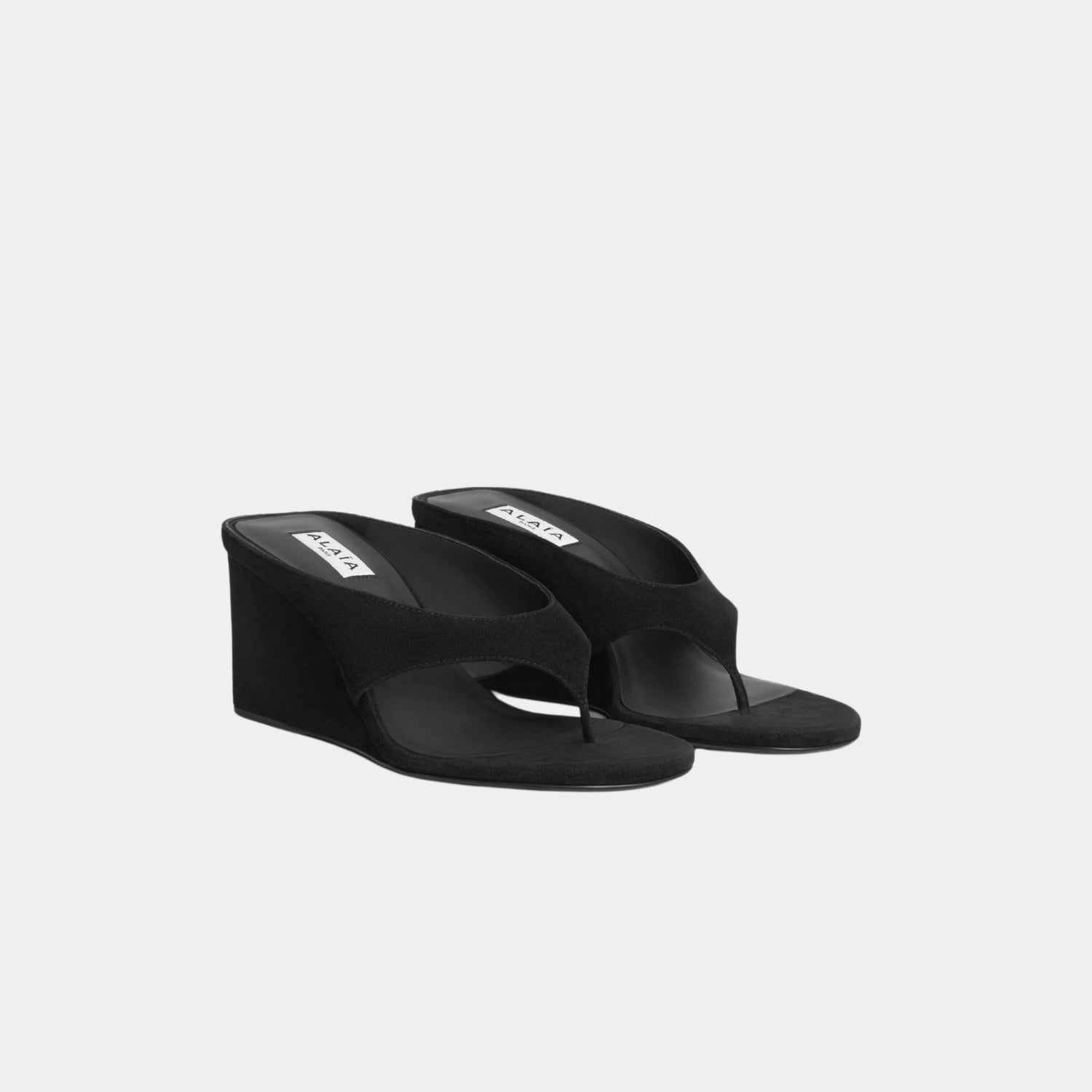 Alaia Cube Thong Mules In Suede Goatskin, Black, Front