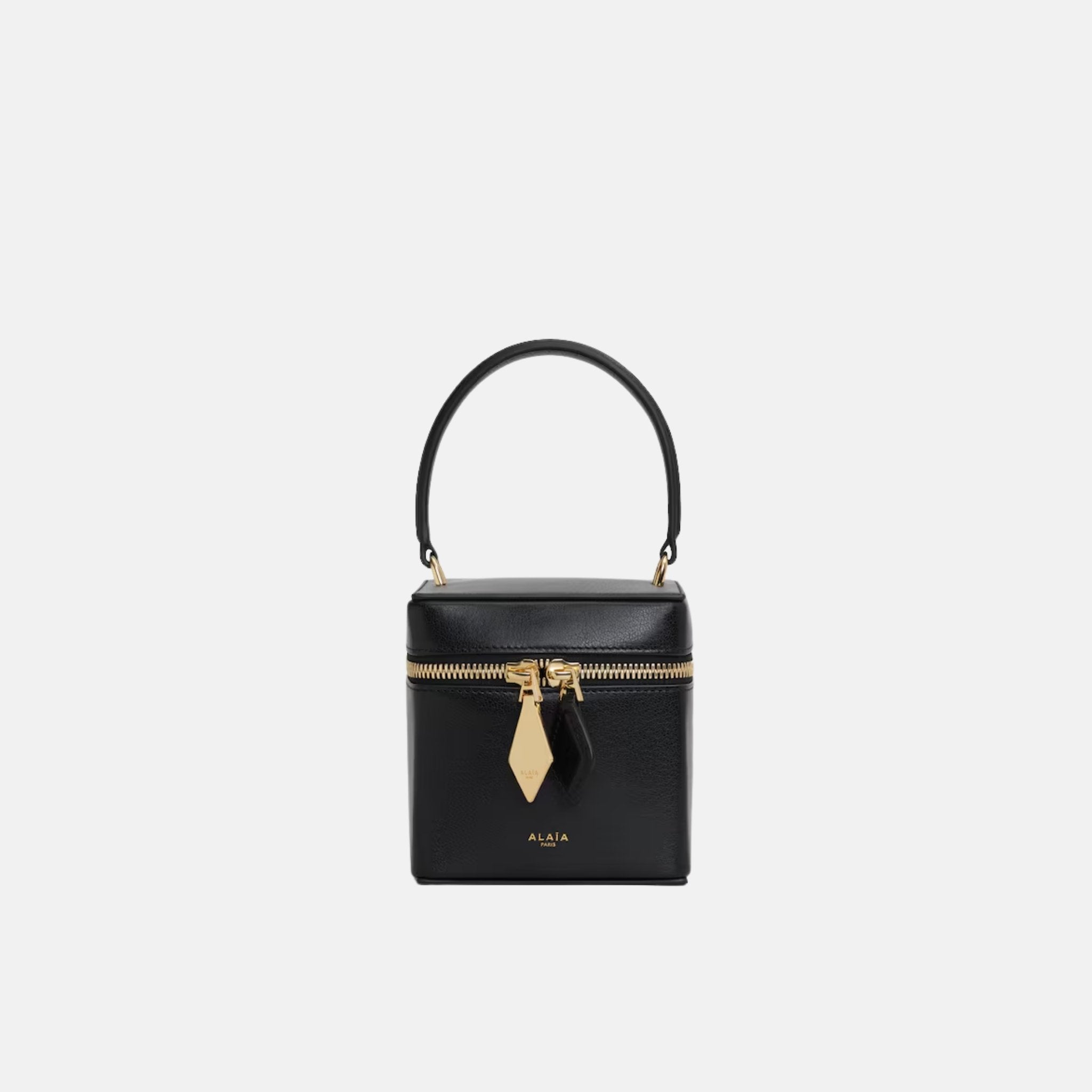 Alaia Cube Vanity Case In Shiny Goatskin, Black, Front