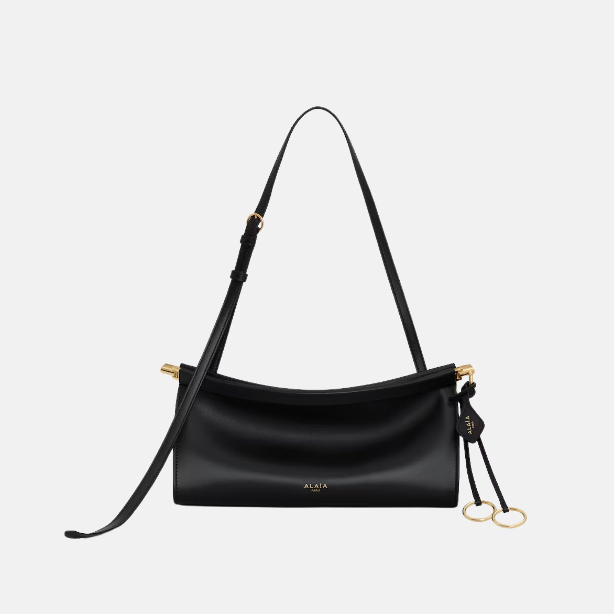 Alaia Le Click East West Small Leather Bag, Black, Front