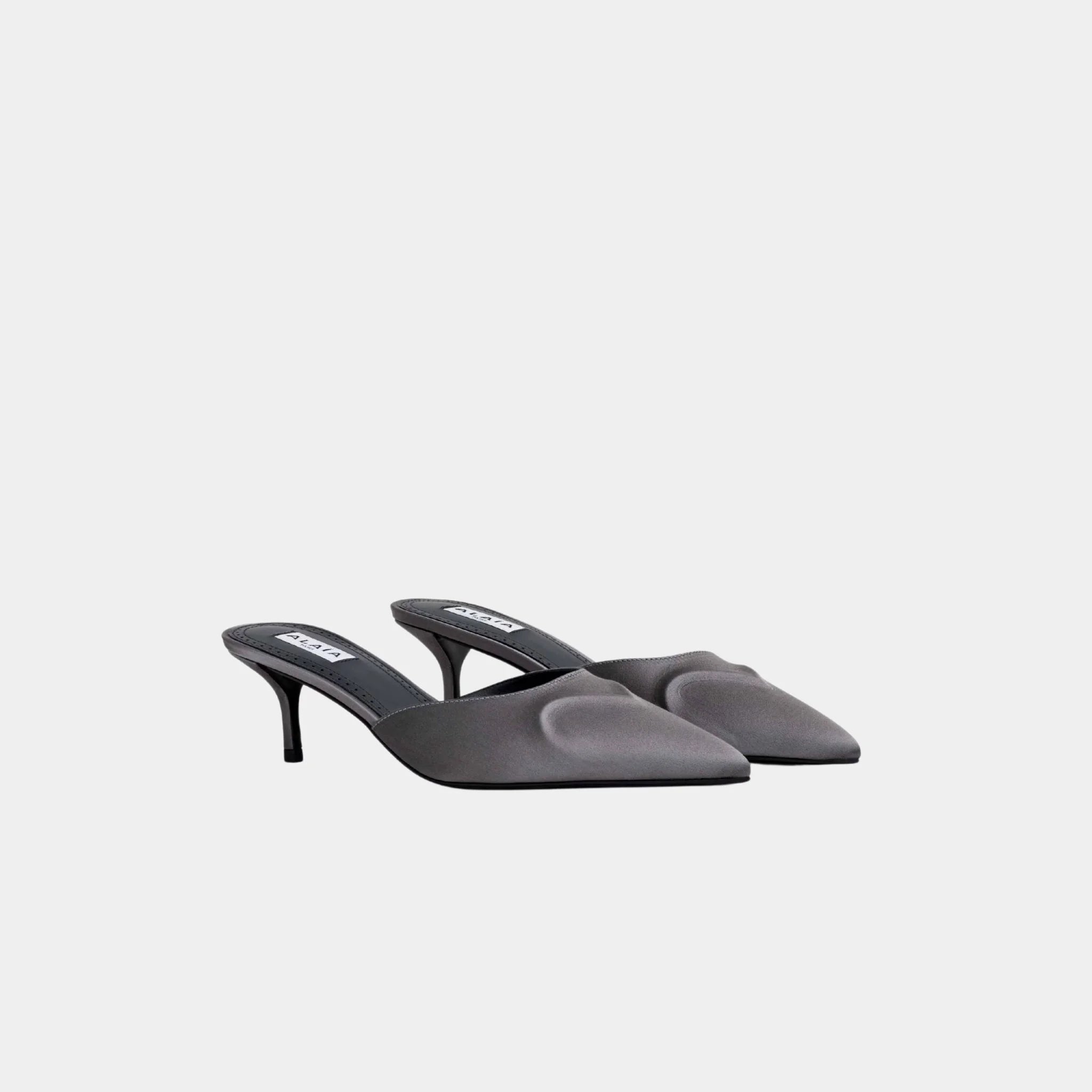 Alaia Le Coeur 3D Mules in Satin, Taupe, Front