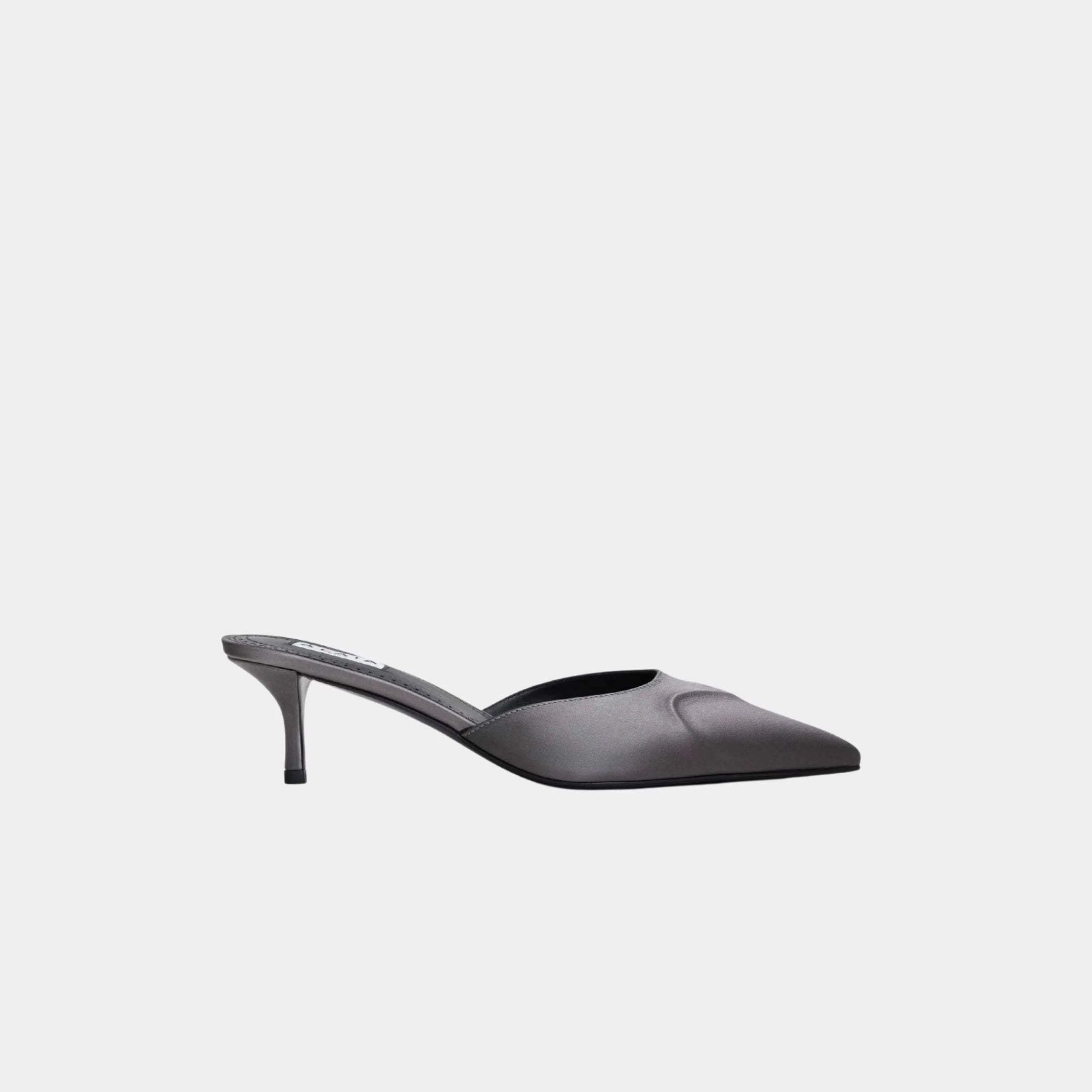 Alaia Le Coeur 3D Mules in Satin, Taupe, Side