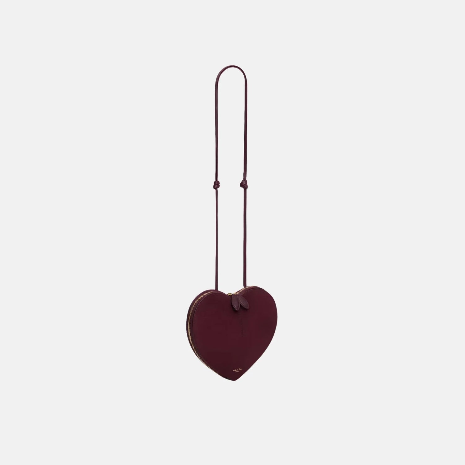 Alaia Le Coeur Bag in Bi Material Leather, Garnet Red, Side