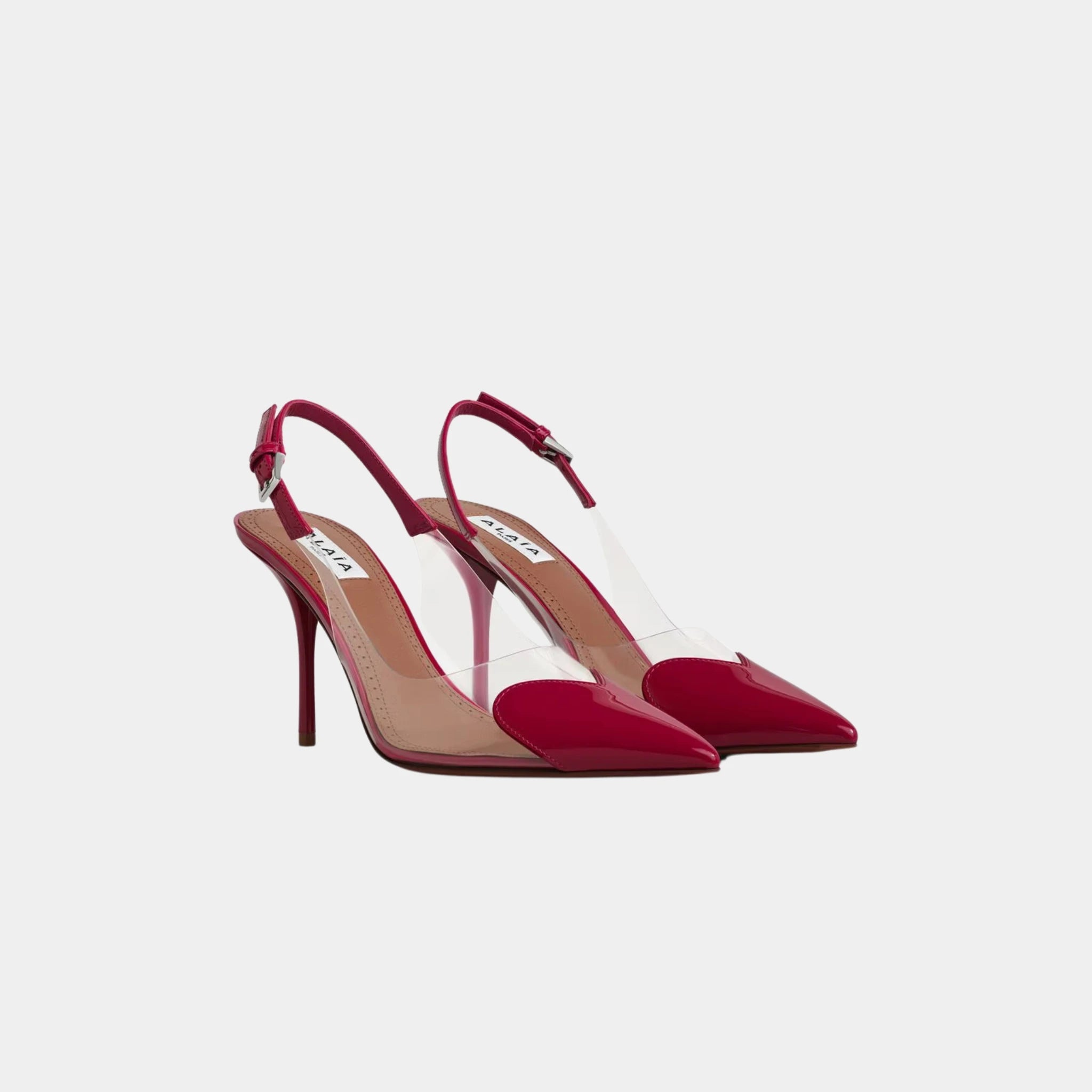 Alaia Le Coeur Slingbacks In Patent Lambskin, Raspberry, Front