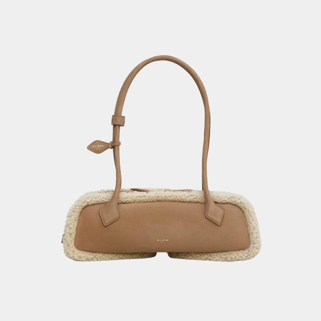 Alaia Le Dachshund Medium Shearling Bag, Camel, Front