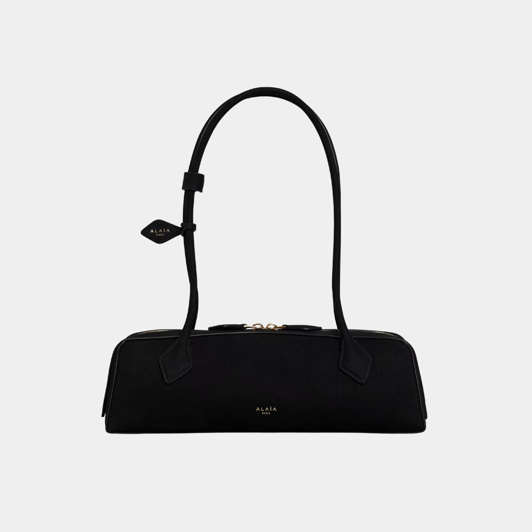 Alaia Le Teckel Medium Bag in Nubuk Calfskin, Black Gold, Front