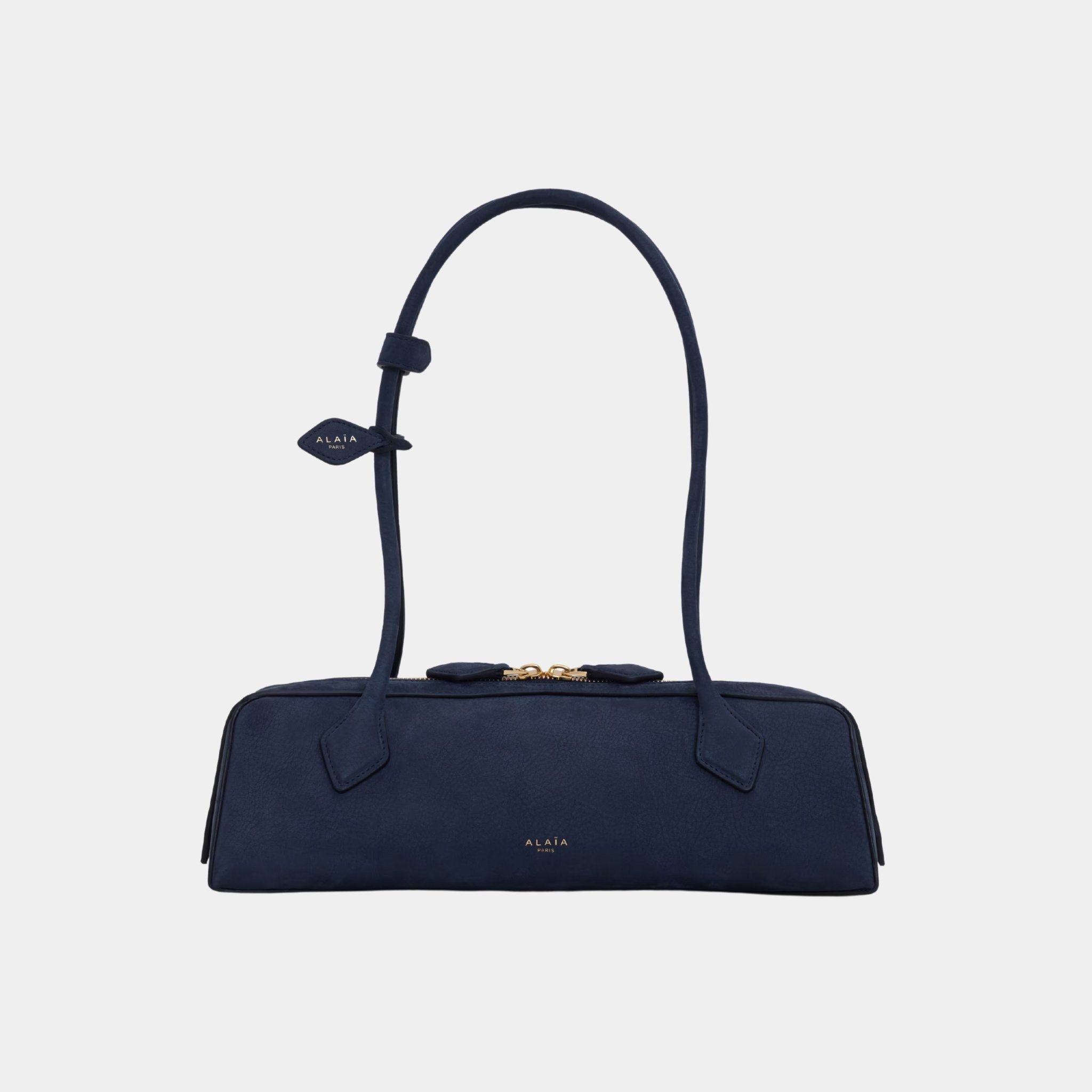 Alaia Le Teckel Medium Bag in Nubuk Calfskin, Dark Blue, Front