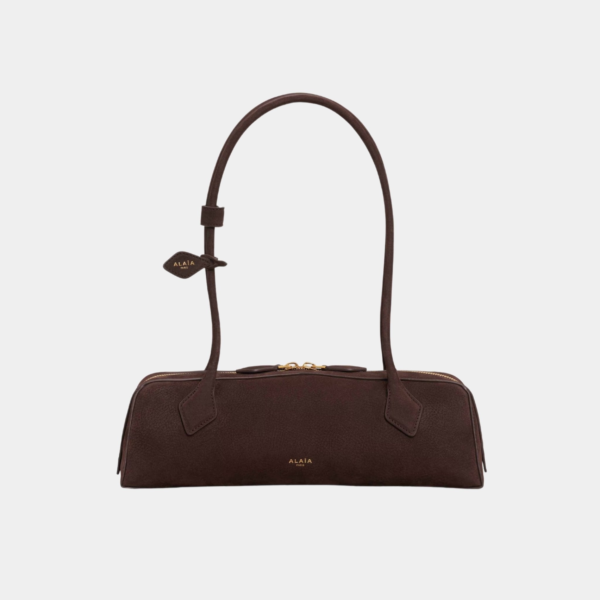 Alaia Le Teckel Medium Bag in Nubuk Calfskin, Golden Brown, Front