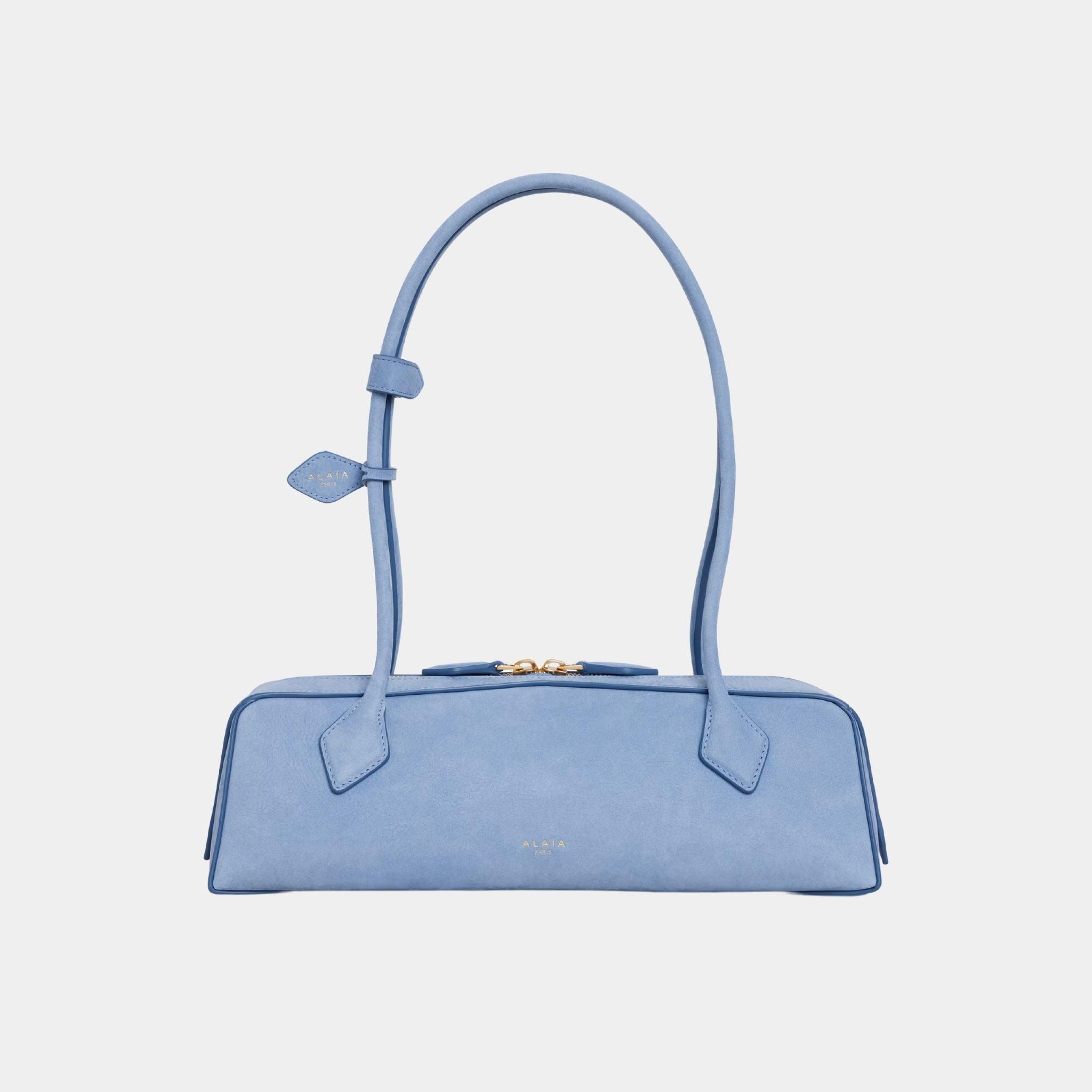 Alaia Le Teckel Medium Bag in Nubuk Calfskin, Sky Blue, Front