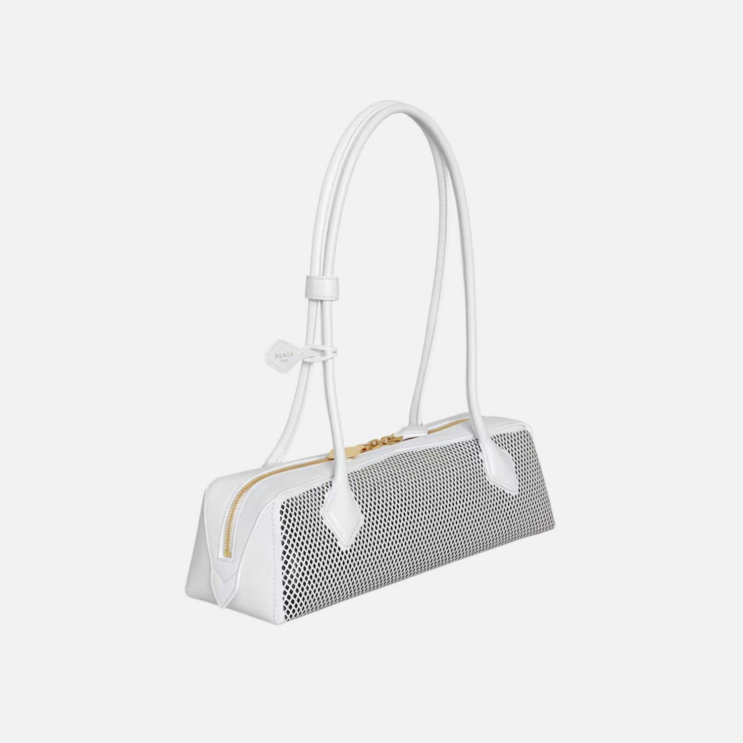 Alaia Le Teckel Medium Bag In Perforated Leather, White, Side