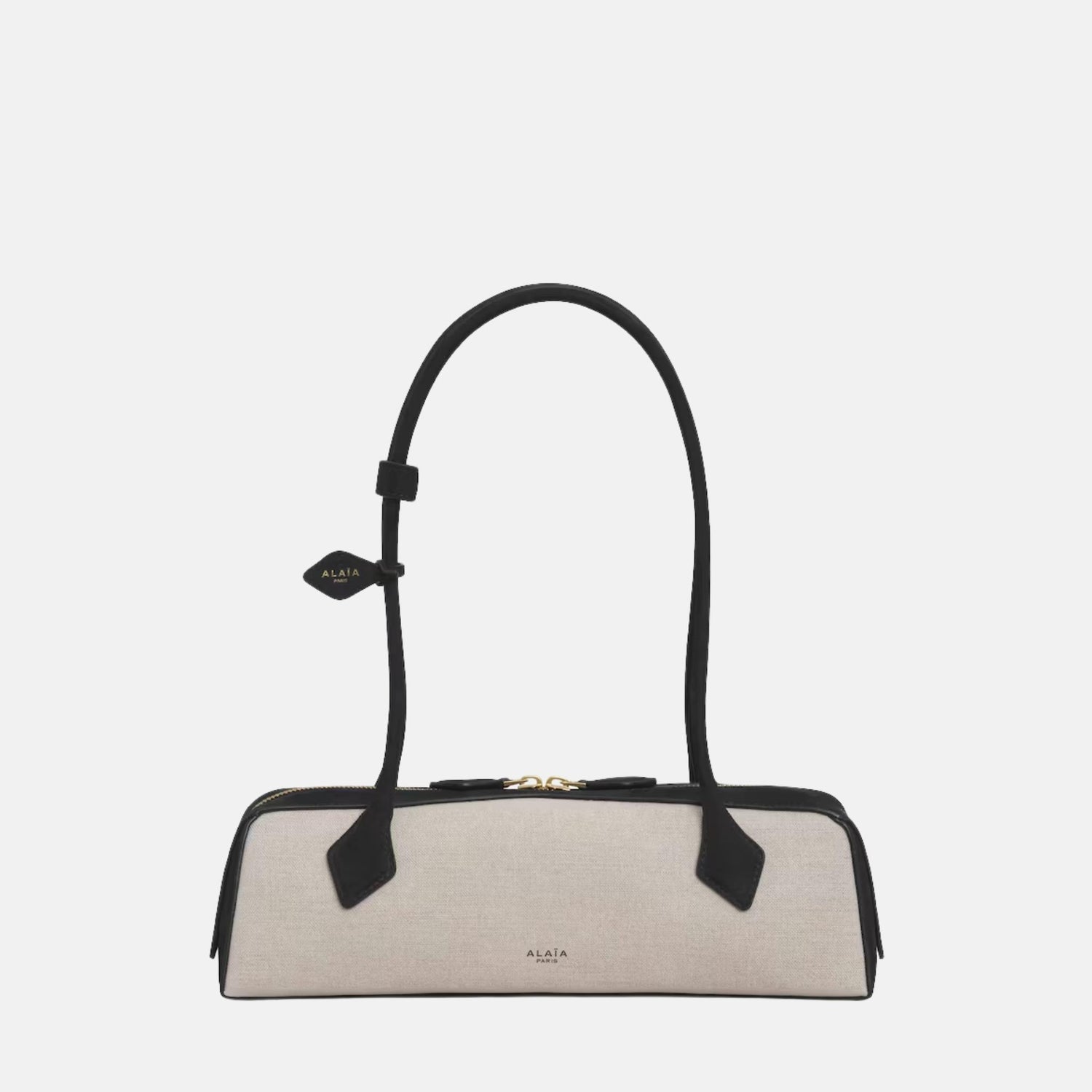 Alaia Le Teckel Medium Canvas and Nubuck Bag, Black, Front