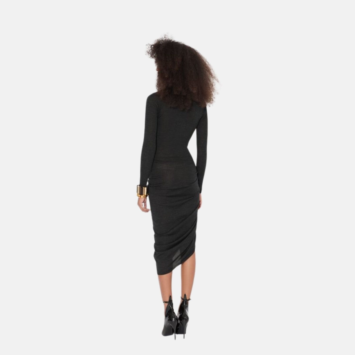 Alaia Long Sleeve Draped Knit Dress, Black, Back