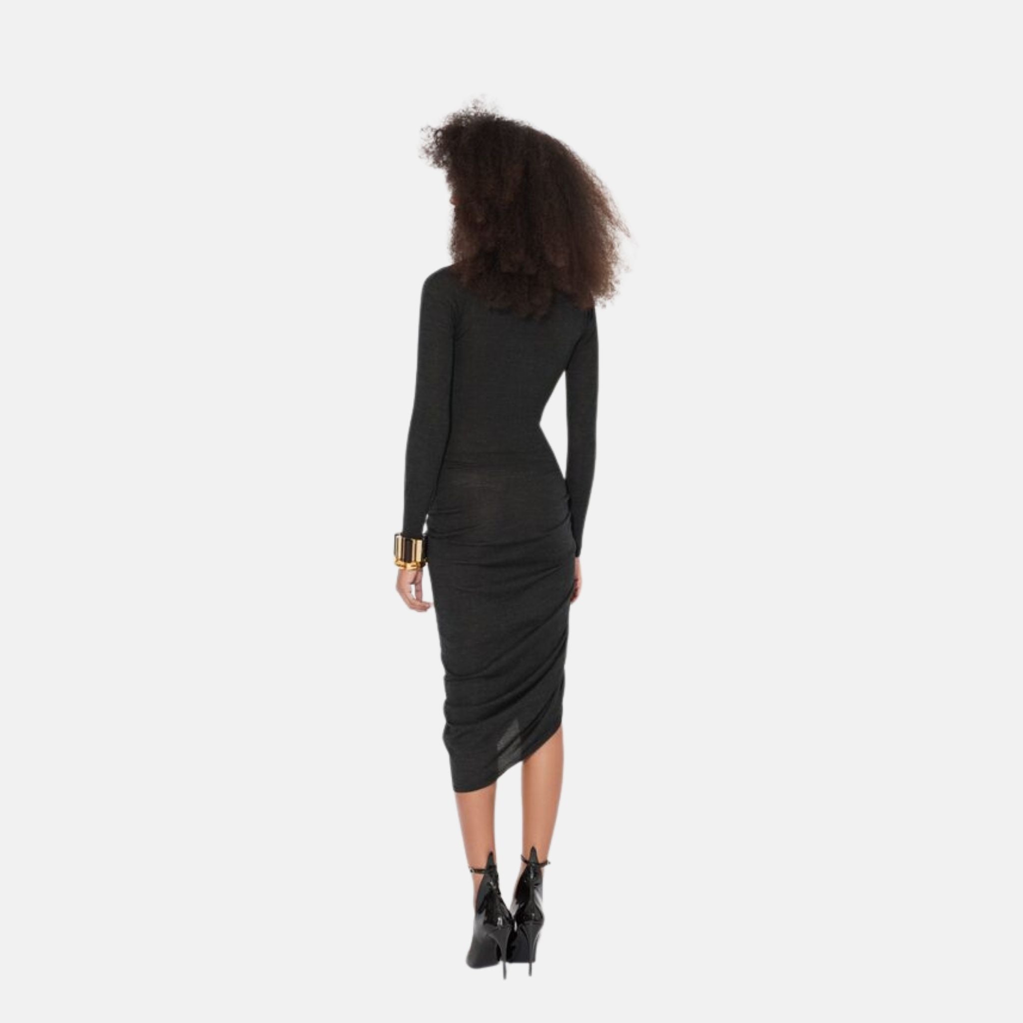 Alaia Long Sleeve Draped Knit Dress, Black, Back