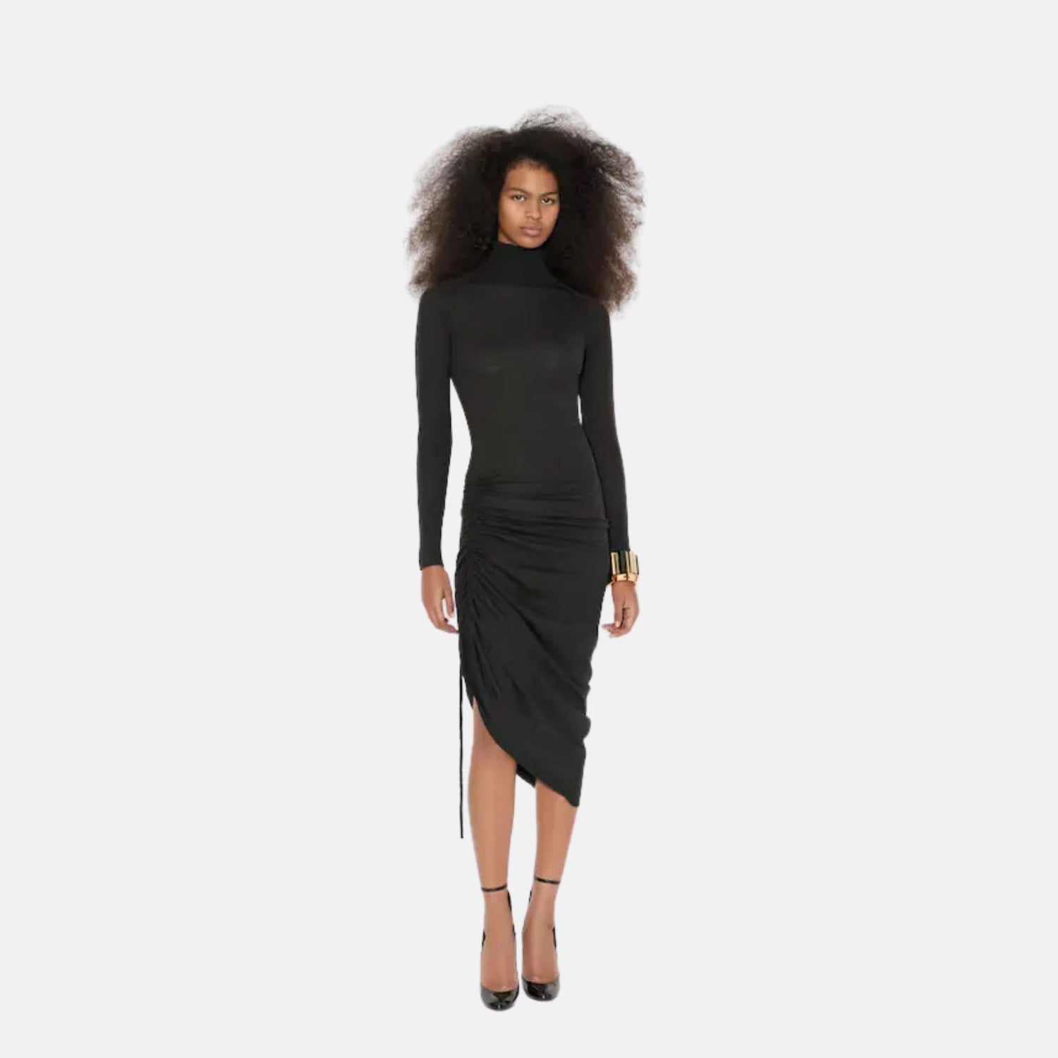 Alaia Long Sleeve Draped Knit Dress, Black, Front