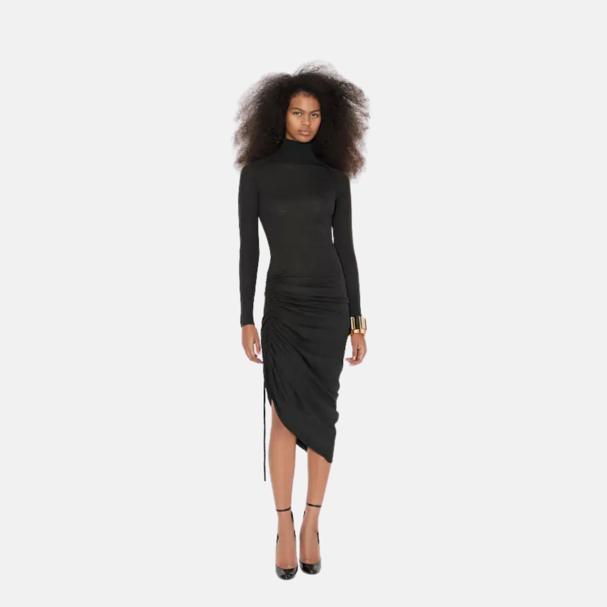 Alaia Long Sleeve Draped Knit Dress, Black, Front