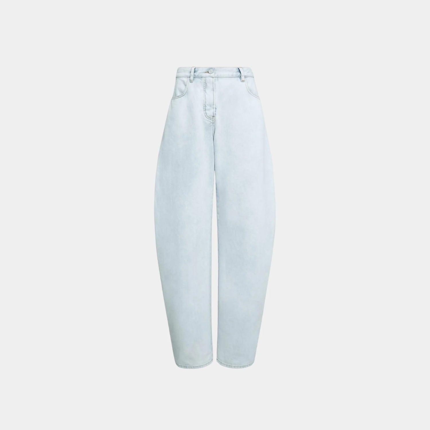 Alaia Low Waist Round Jeans in Ice Denim, Light Blue, Front