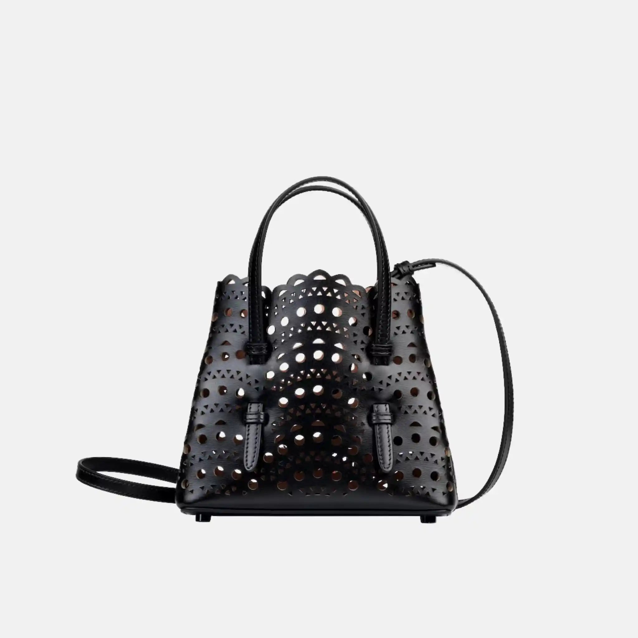 Alaia Mina 25 Bag In Vienne Wave Calfskin, Pearl, Front
