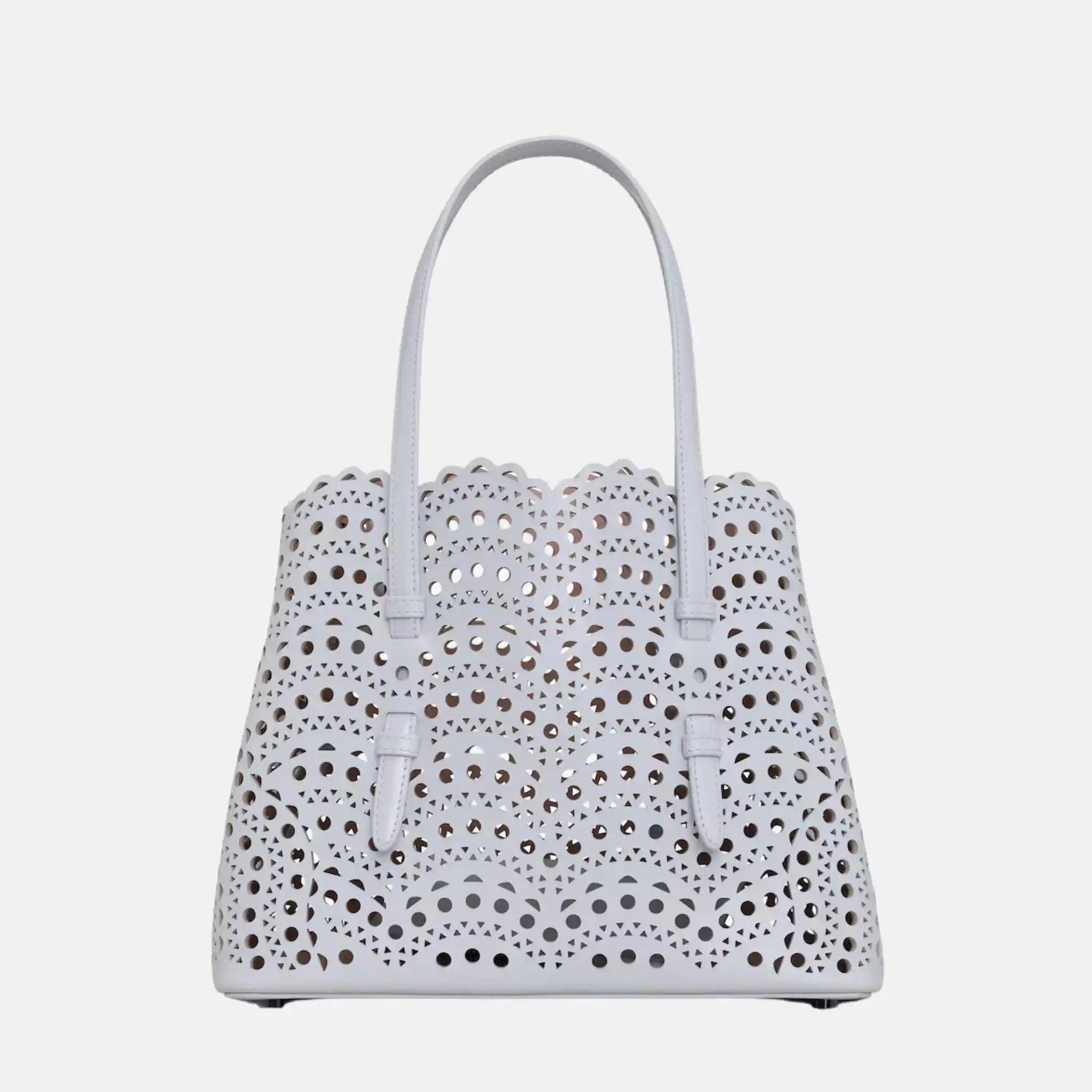 Alaia Mina 25 Bag In Vienne Wave Calfskin, Pearl, Front