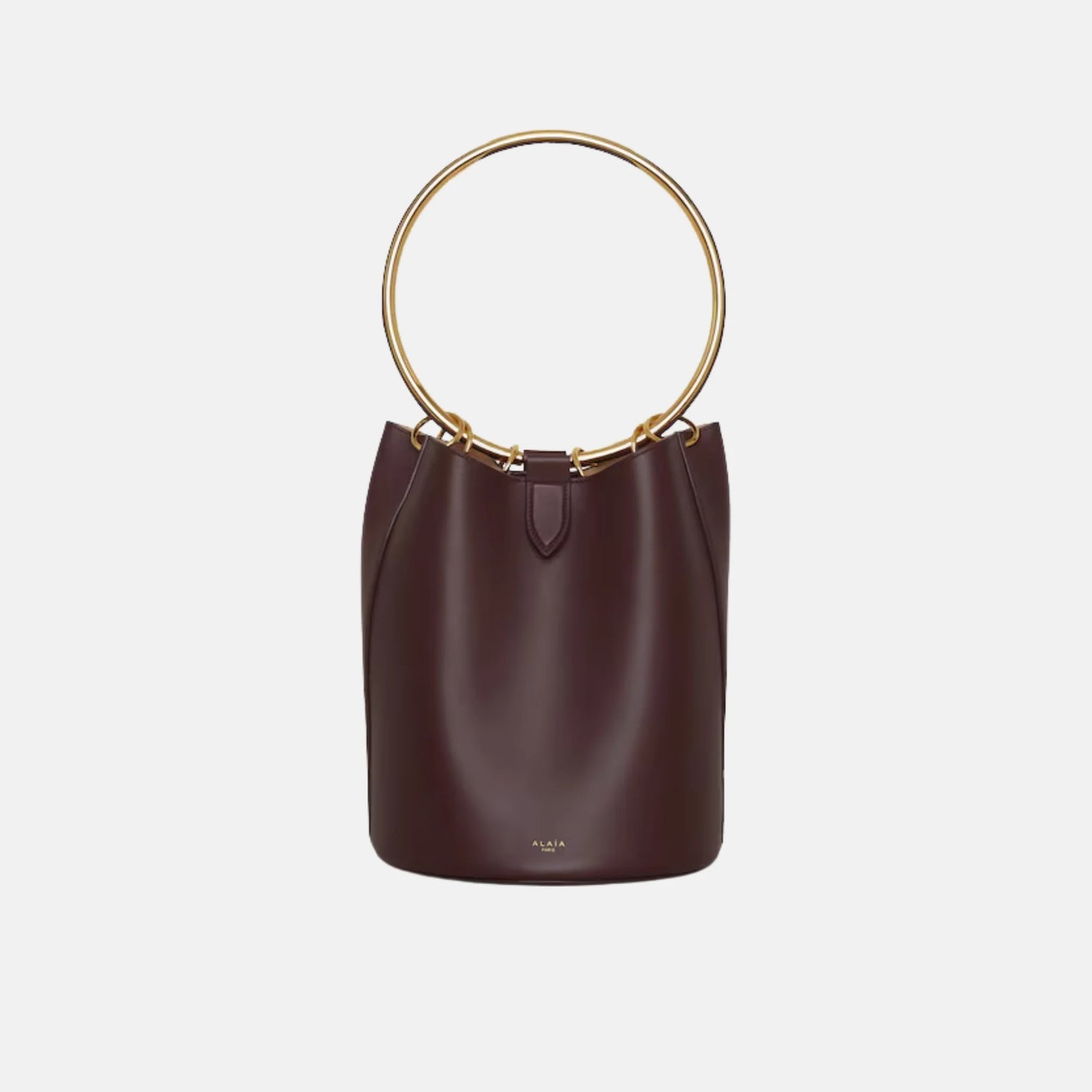 Alaia Ring Large Bucket Bag In Calfskin, Chocolate, Front