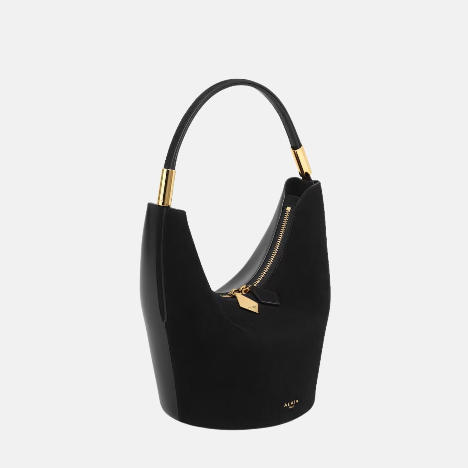 Alaia Shape Small Bag In Suede Goatskin And Calfskin, Black, Side
