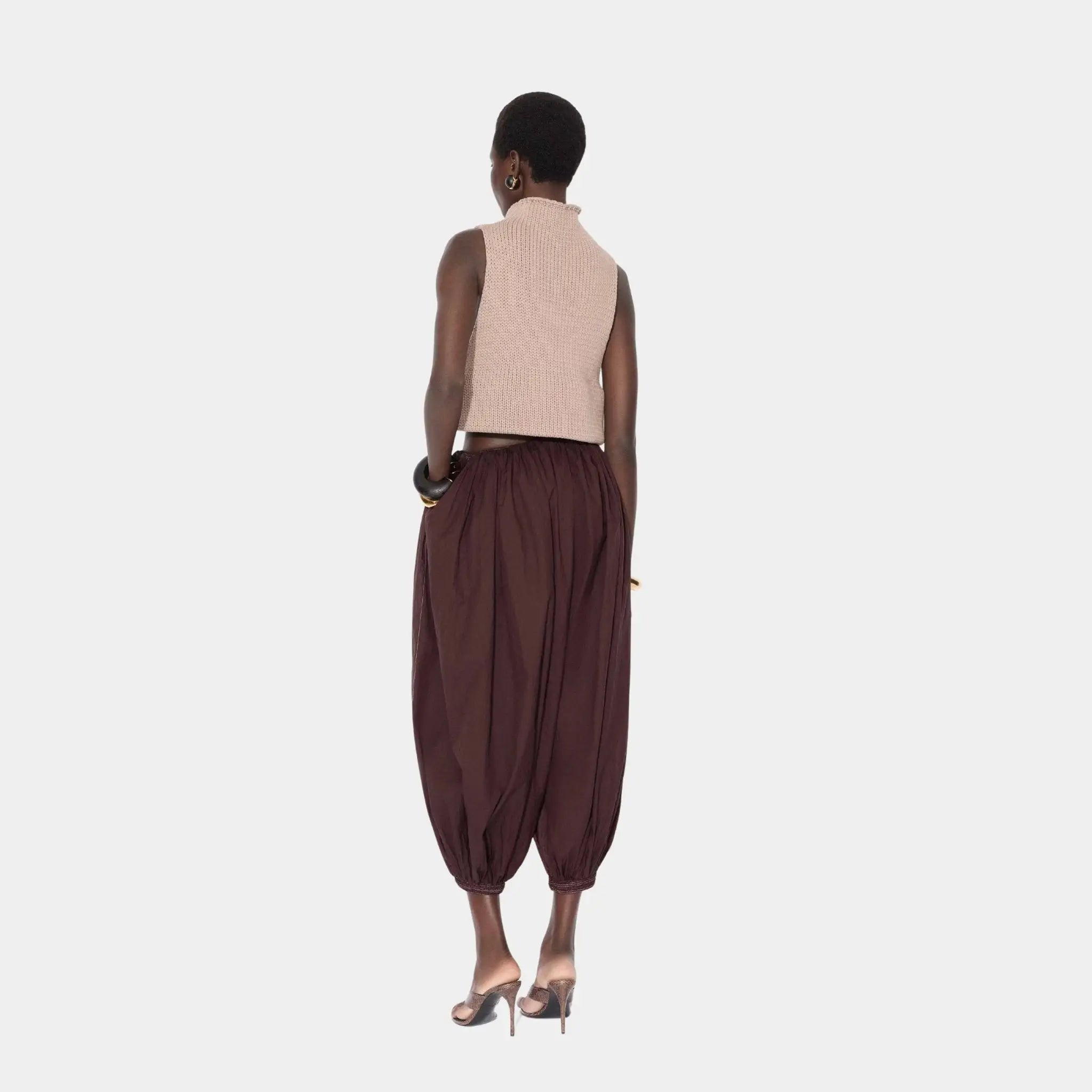 Alaia Soft Nylon Balloon Pants, Bordeaux, Model