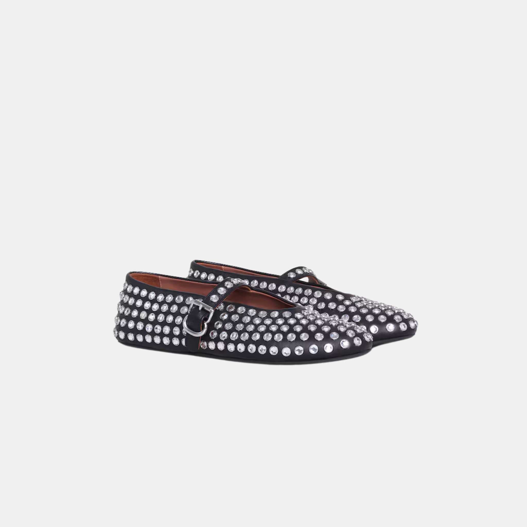 Alaia Strass Lambskin Ballet Flats, Black, Front