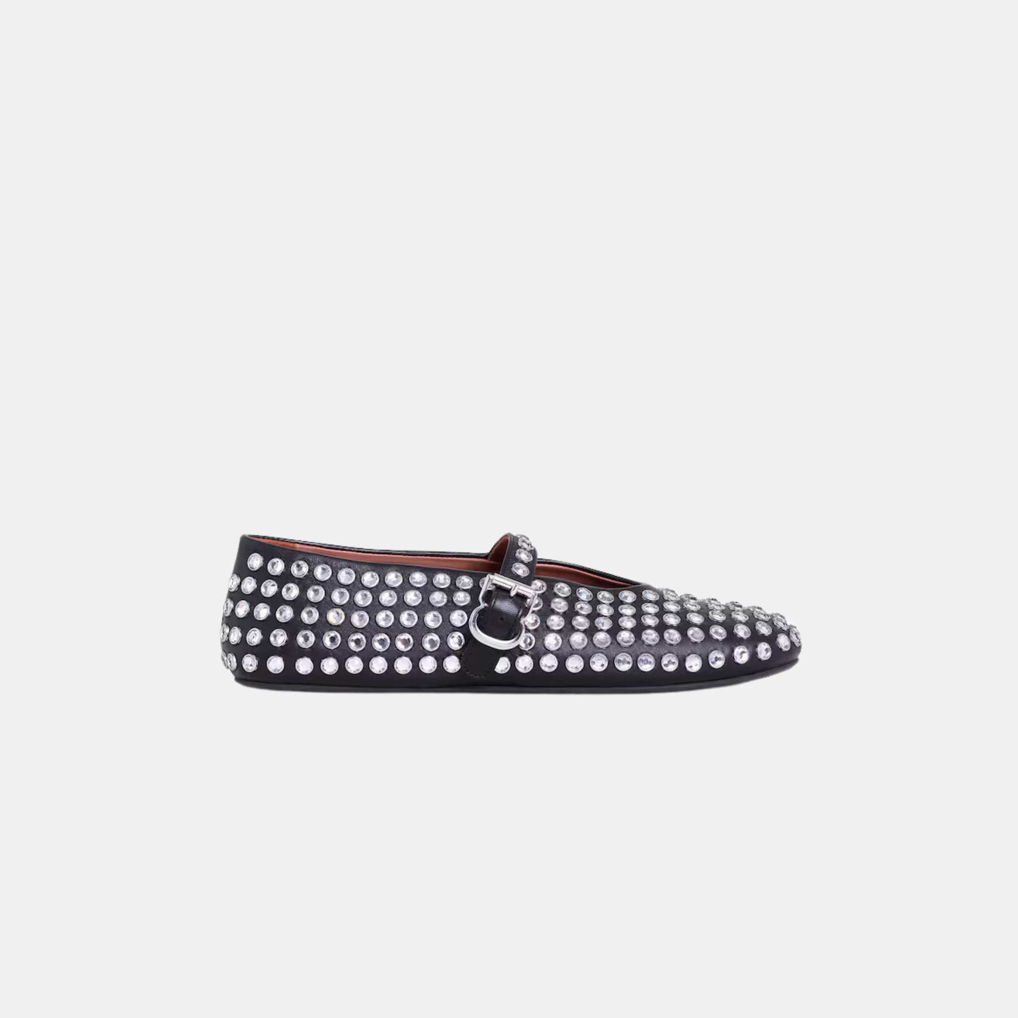 Alaia Strass Lambskin Ballet Flats, Black, Side
