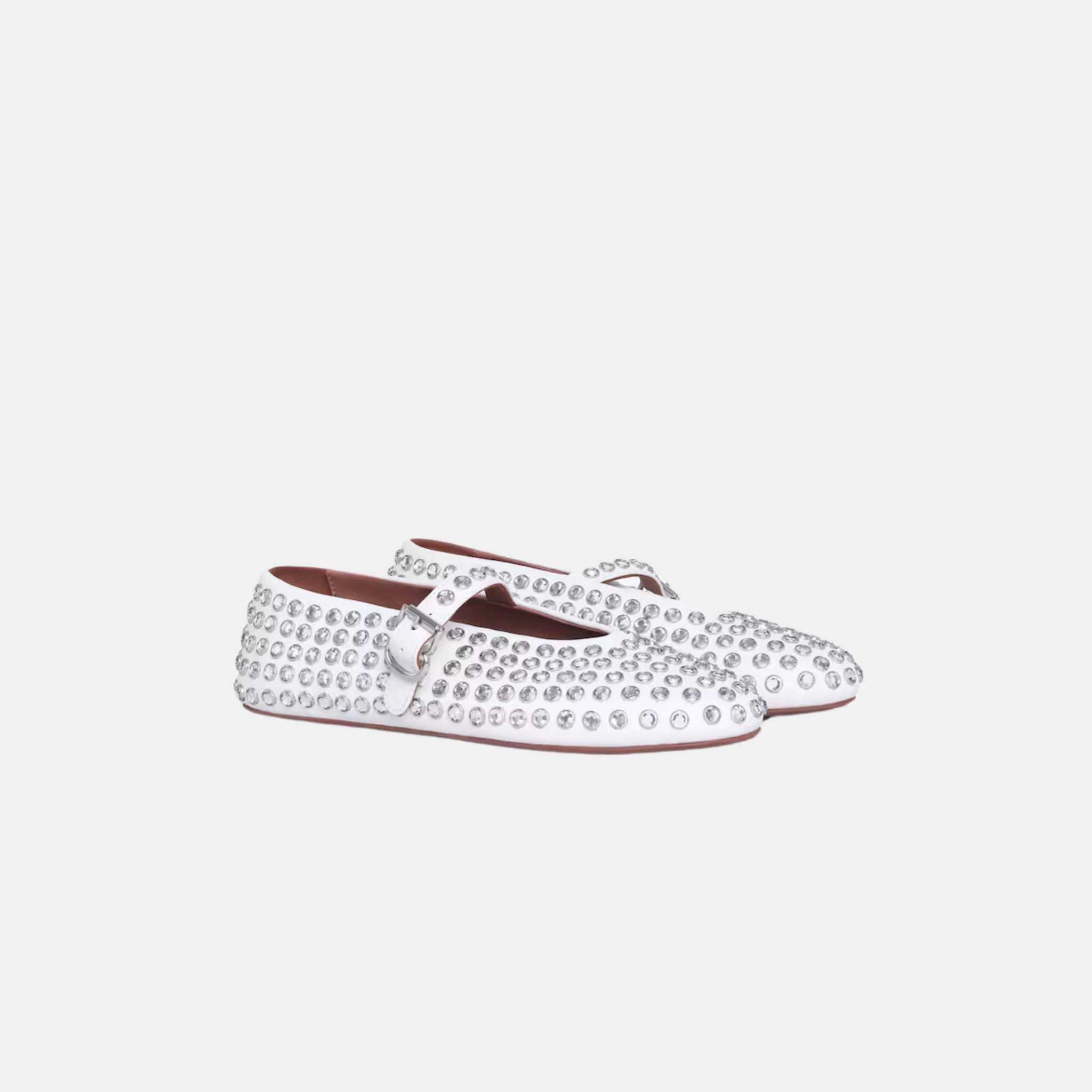 Alaia Strass Lambskin Ballet Flats, White, Front