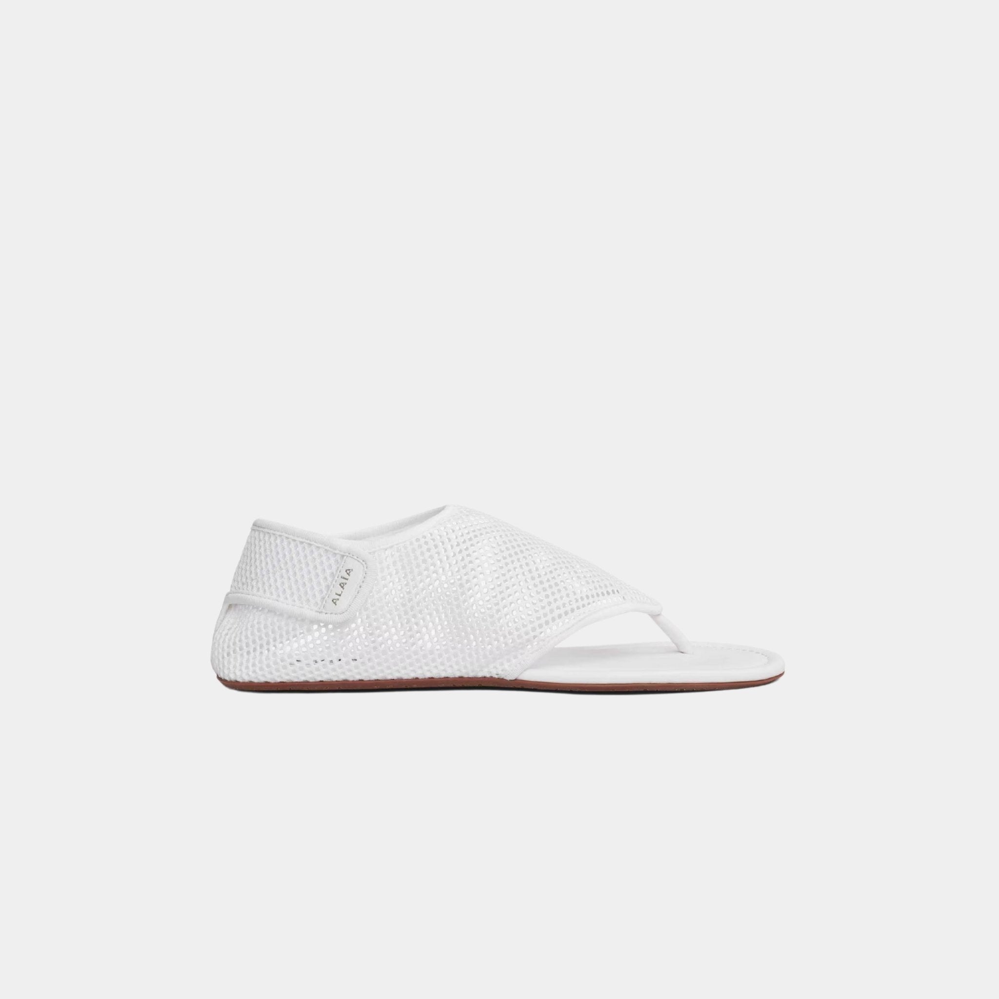 Alaia Thong Sandals In Fishnet, Optical White, Side