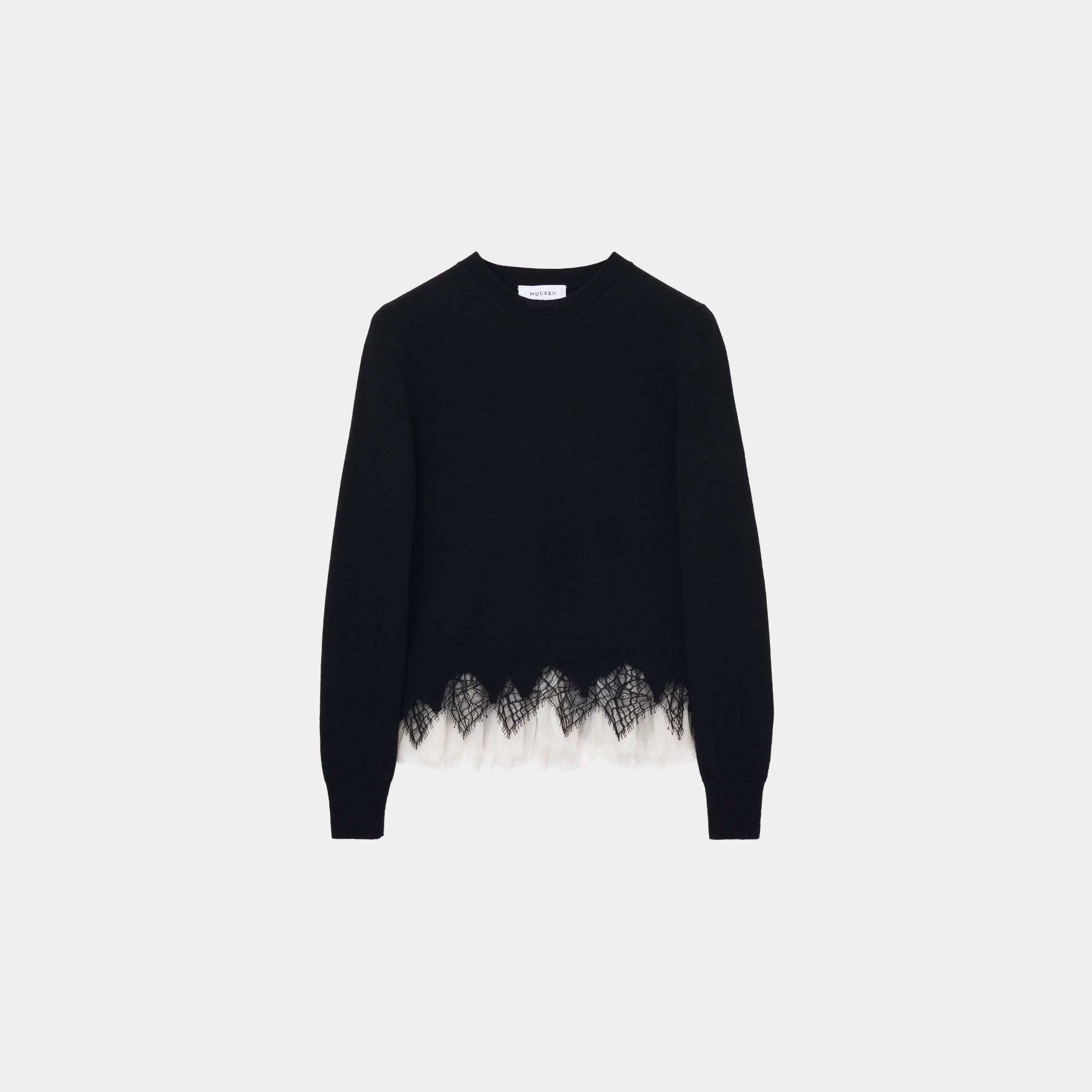 Alexander Mcqueen Cobweb Lace Jumper in Black Ivory, Front