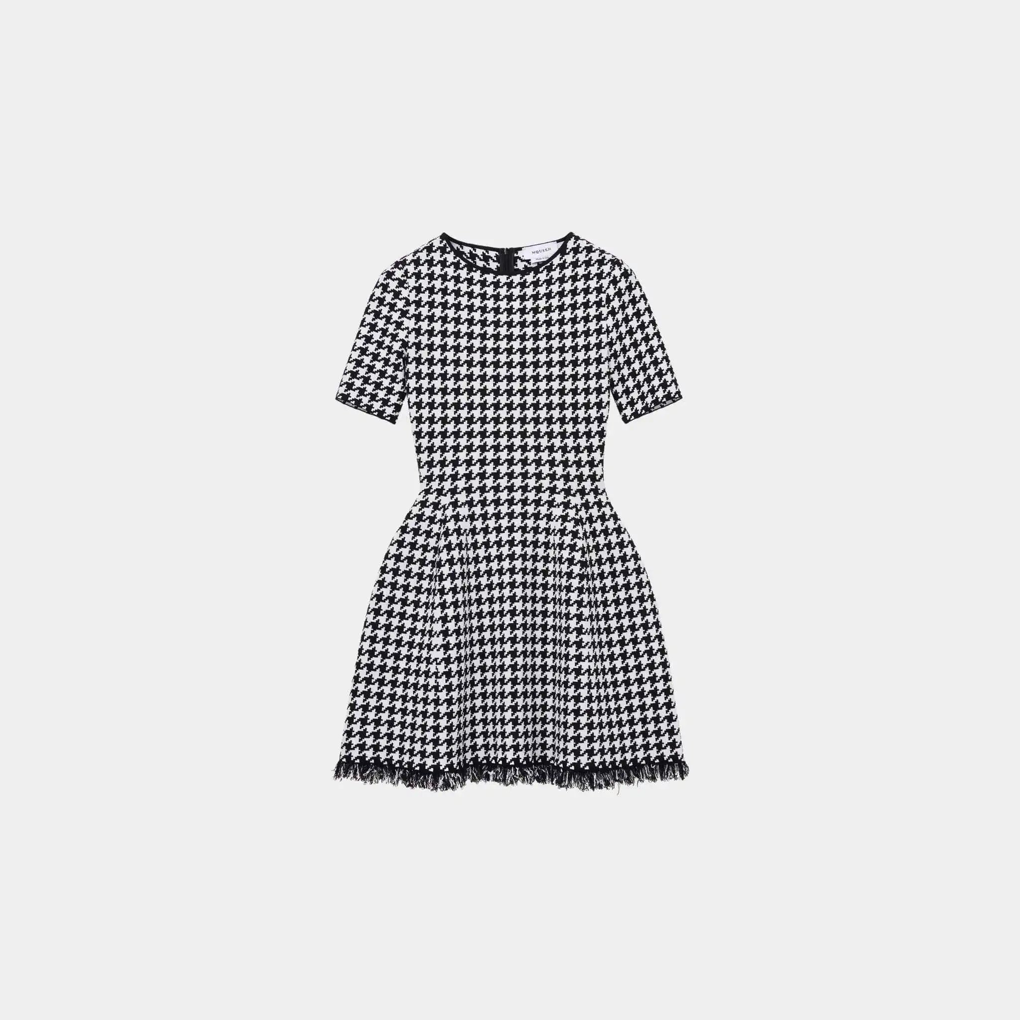 Alexander Mcqueen Houndstooth Mini Dress in Black Ivory, Front