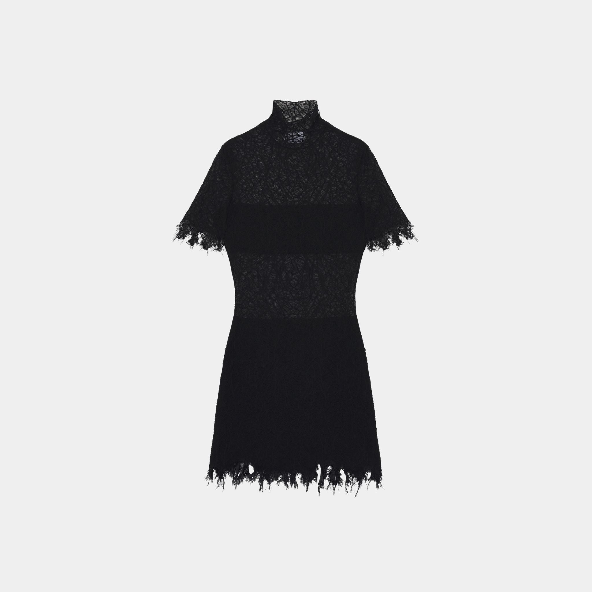 Alexander Mcqueen Lace Mini Dress in Black, Front