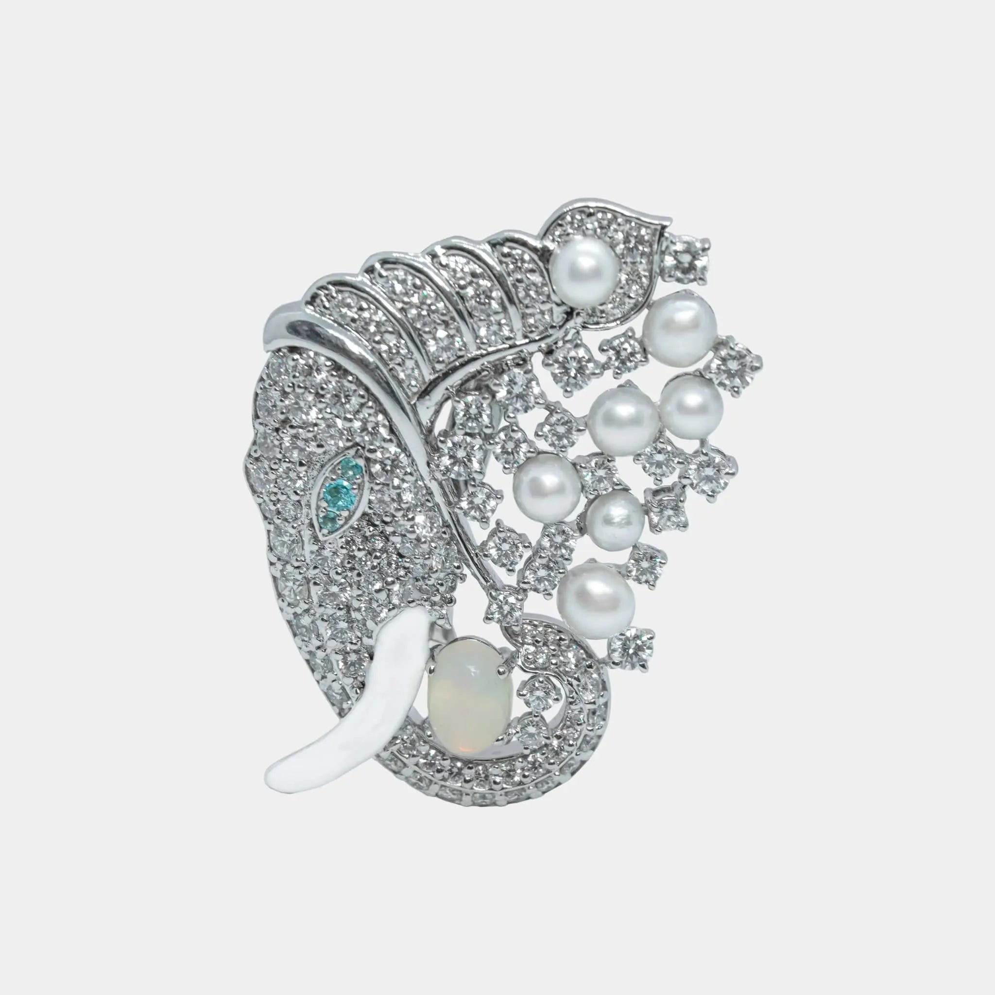 Ashna Mehta Elephant Head Customized Bag Bijoux, 18K White Gold, Front